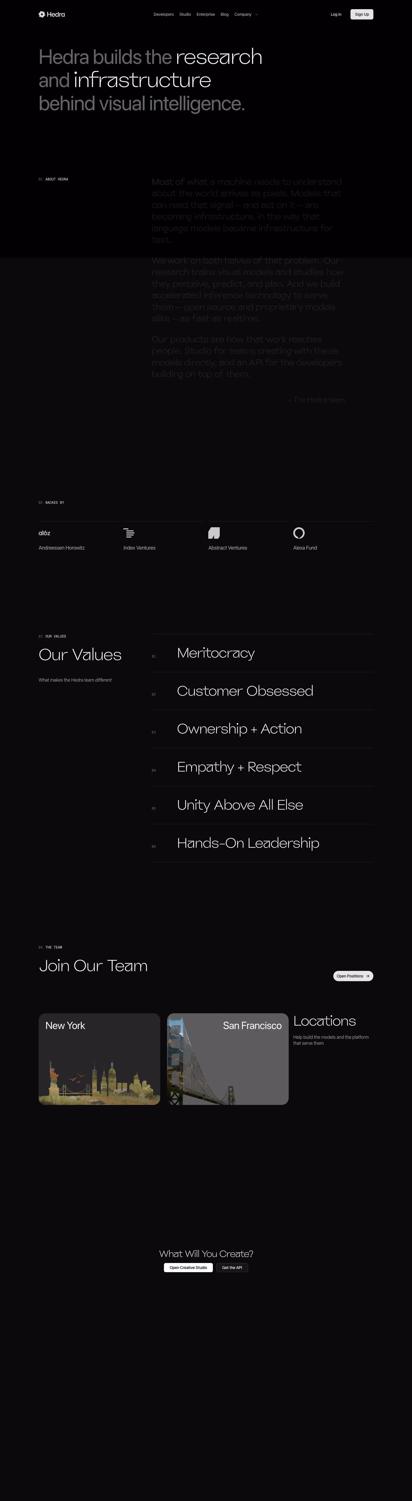 Hedra About Us section design