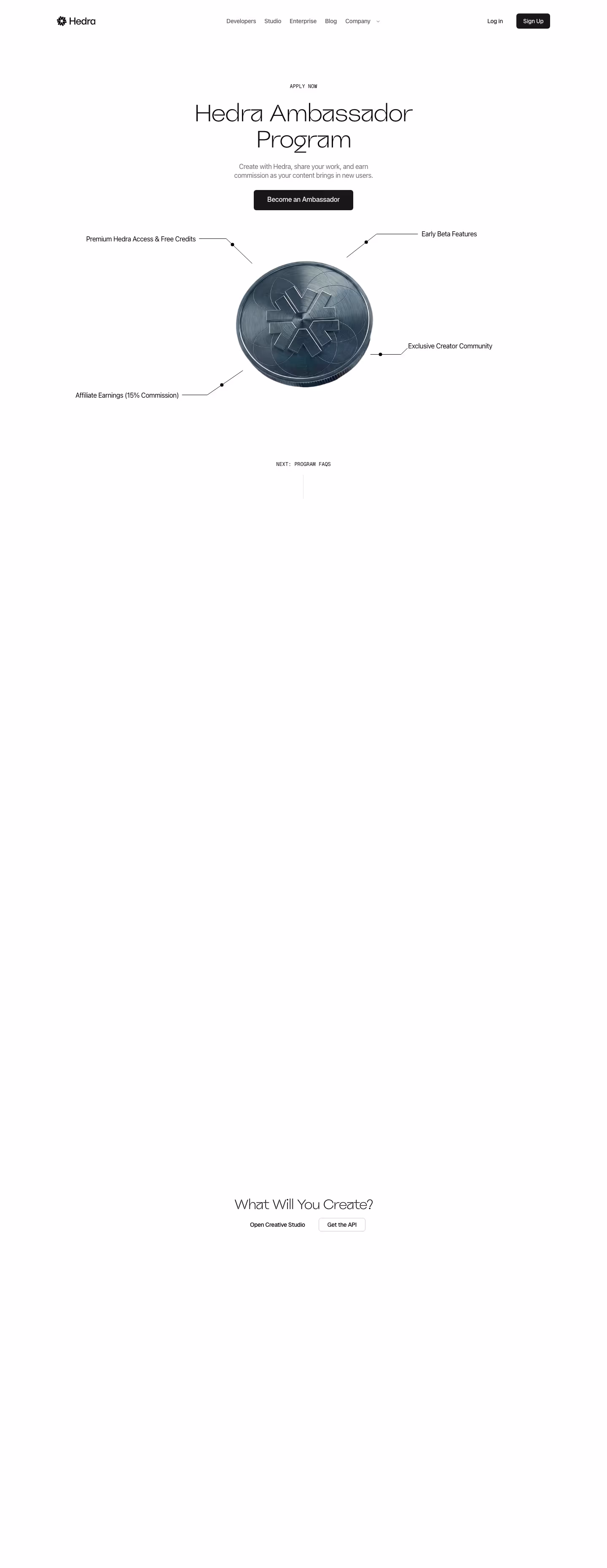 Hedra Affiliate pages section design