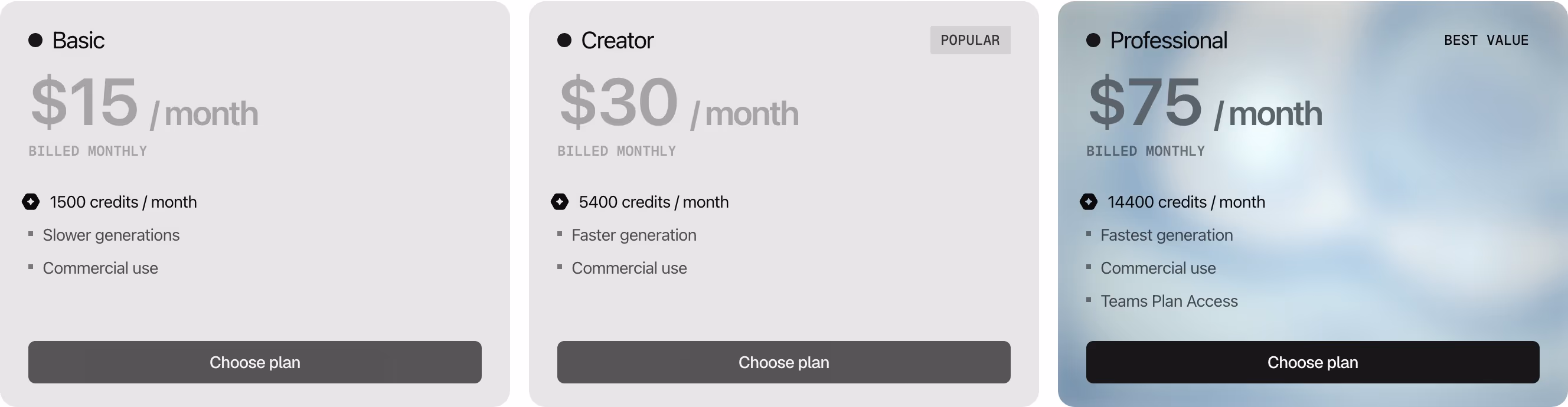 Hedra Pricing section design