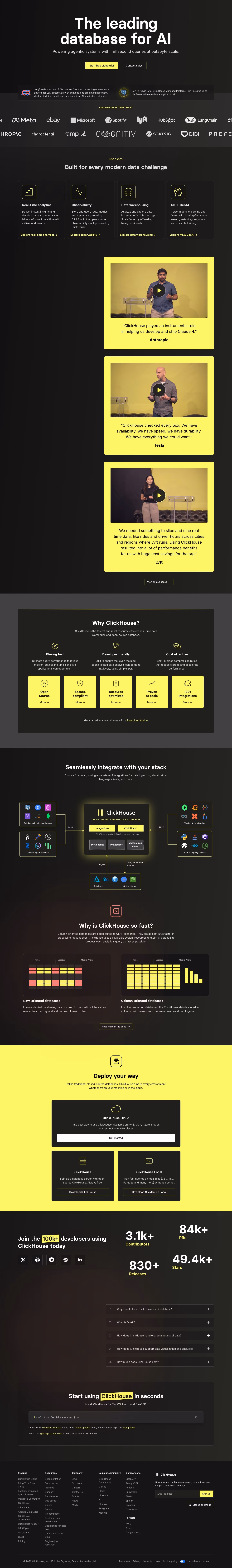 Clickhouse landing page design — Engineering & Infrastructure
