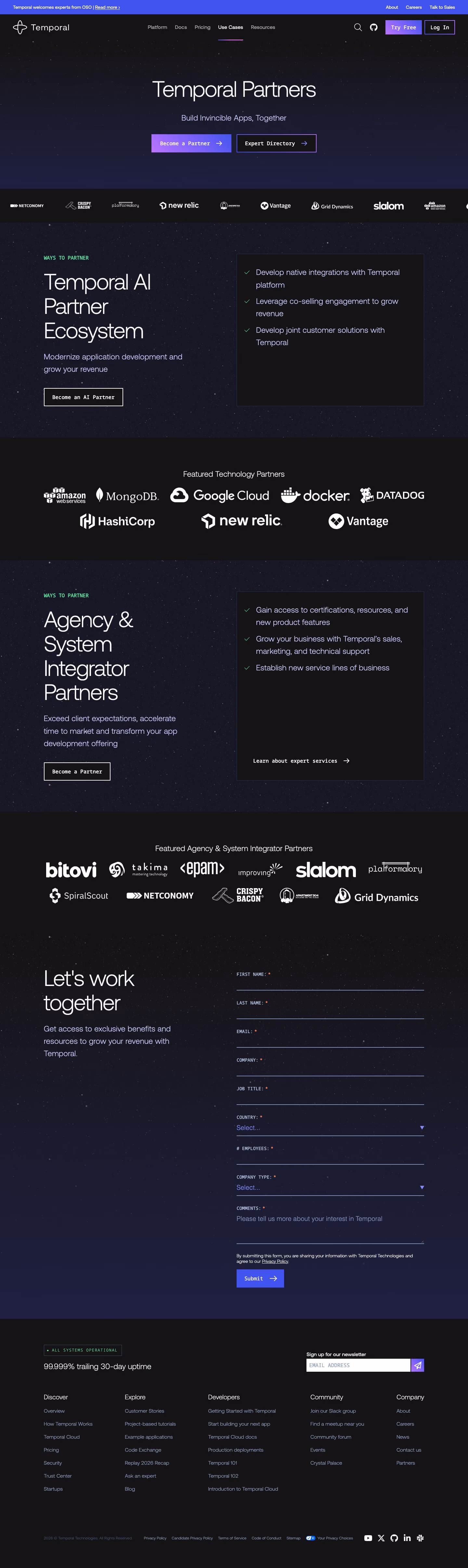 Temporal Affiliate pages section design
