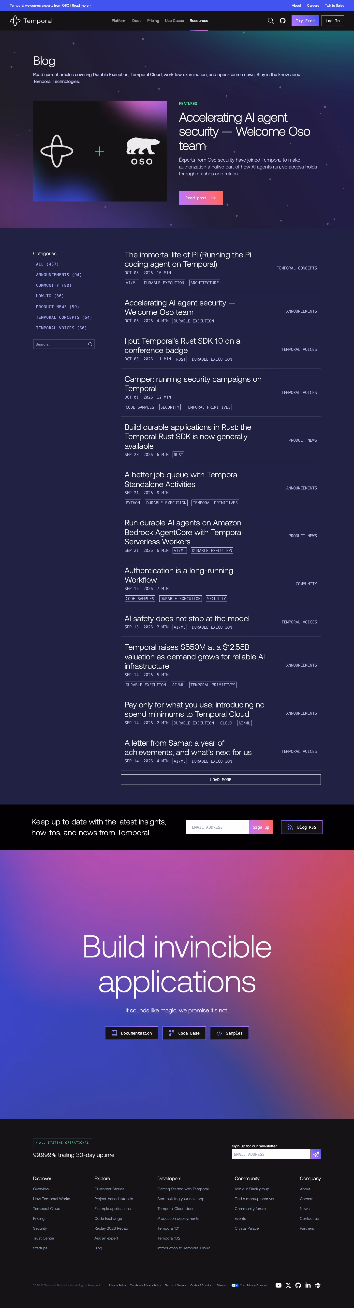 Temporal Blog pages section design