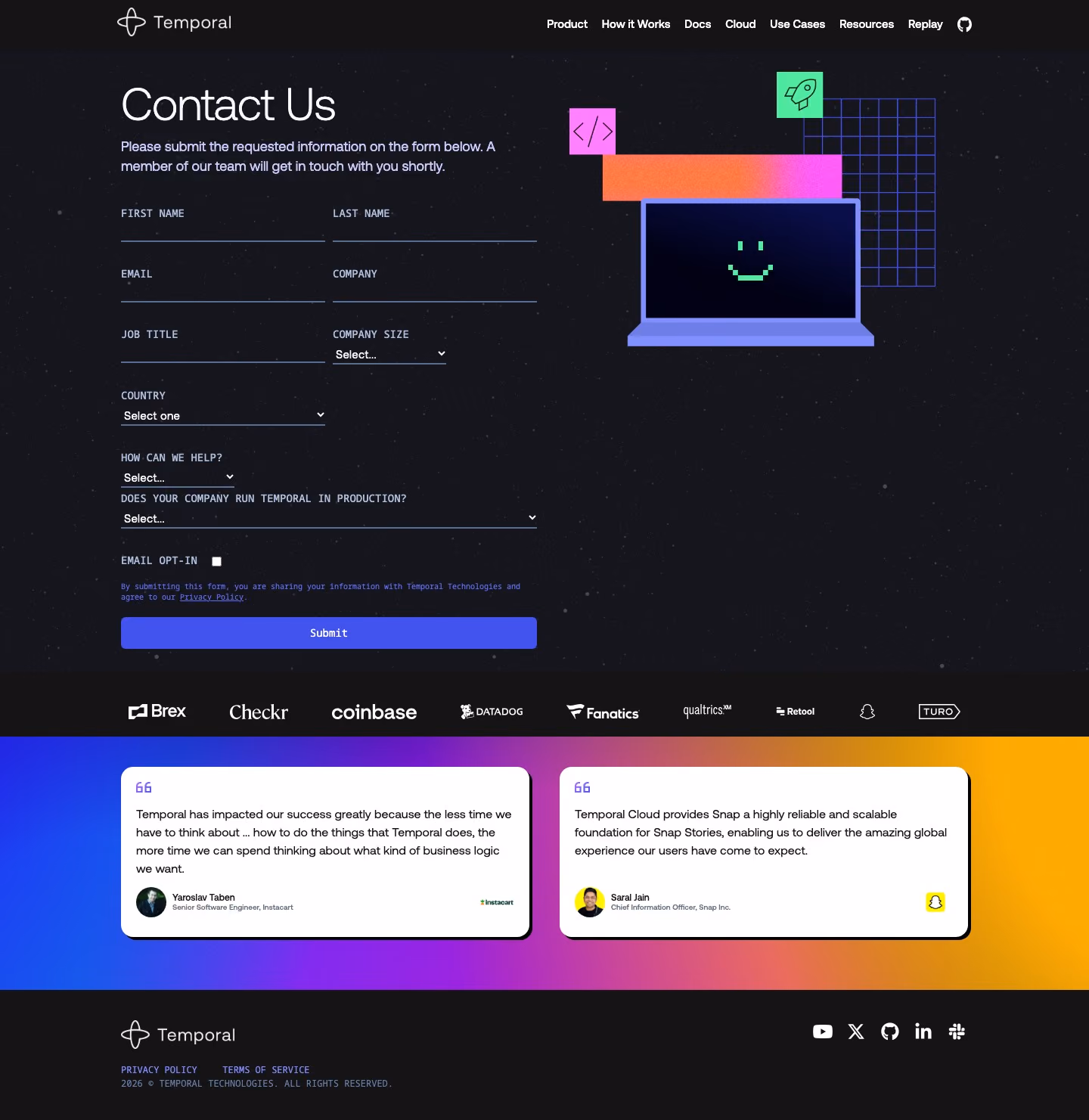 Temporal Contact Us section design