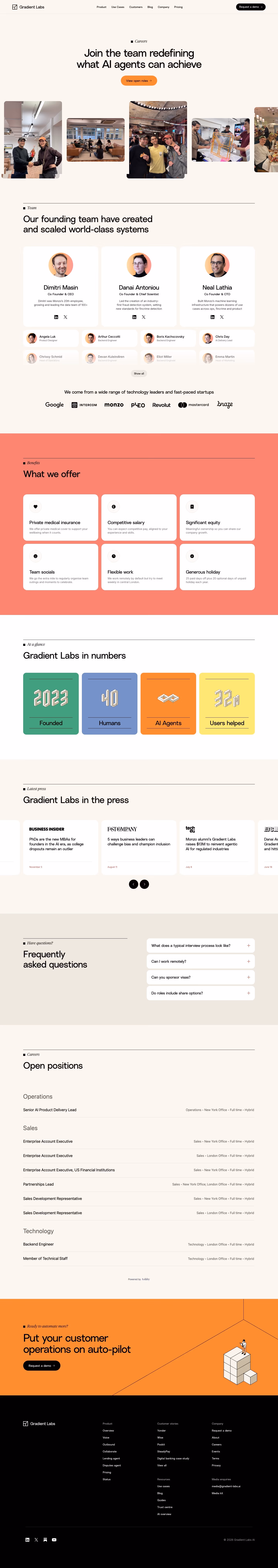 Gradient-labs careers page design — Finance & Commerce
