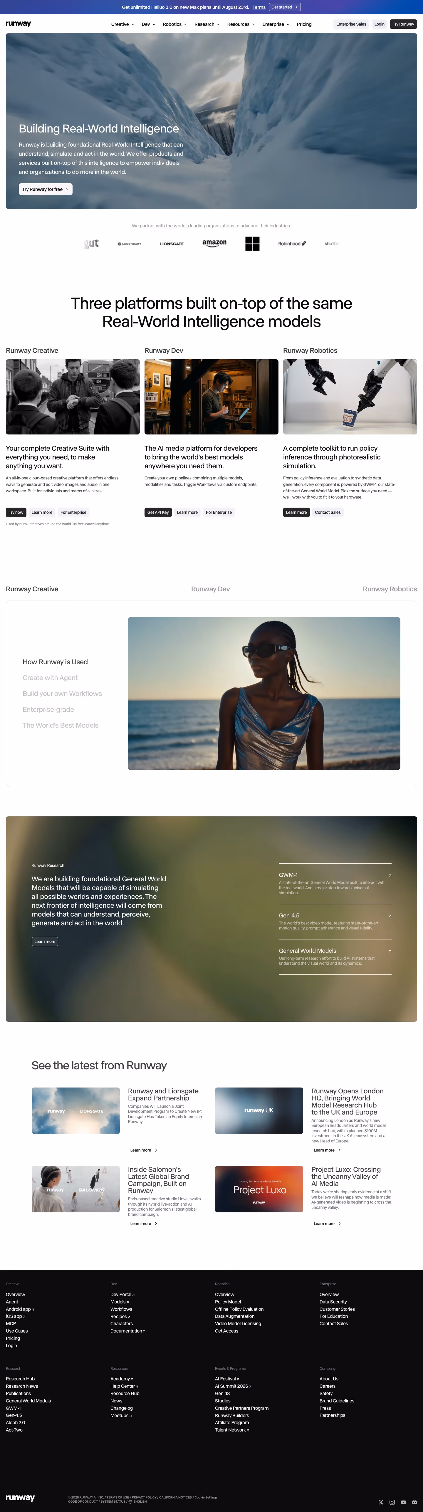 Runway landing page design — Design & Creative