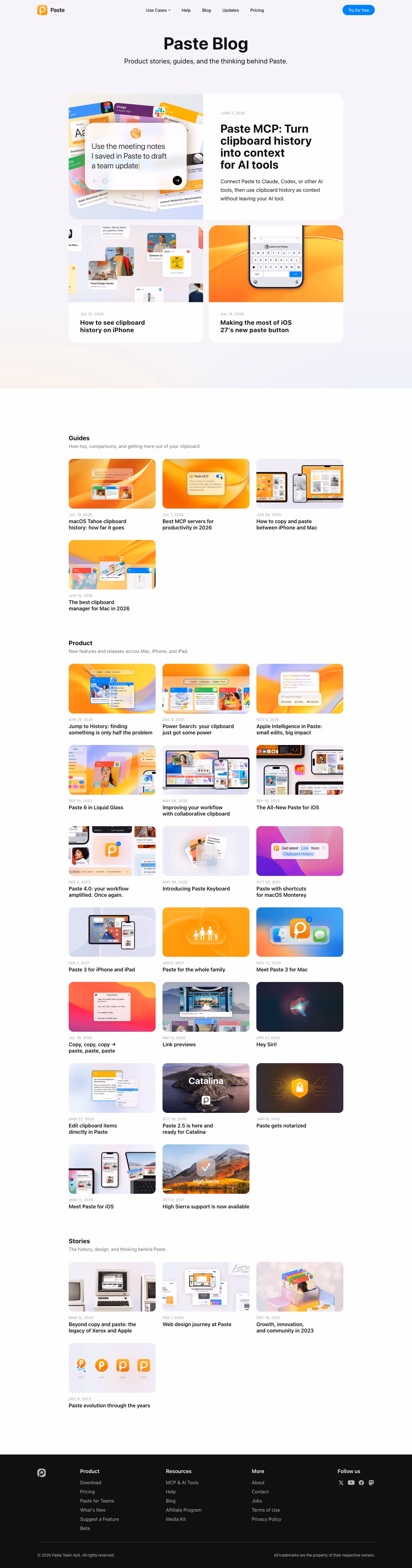 Pasteapp Blog pages section design