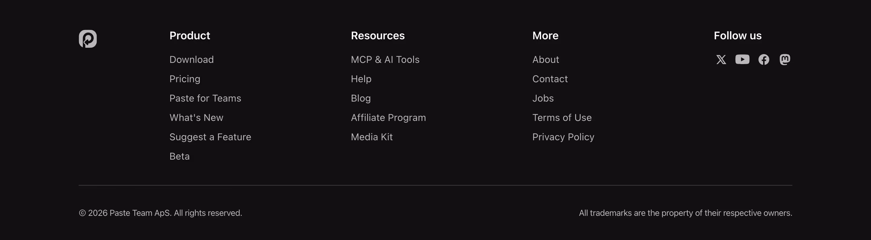 Pasteapp footer design — Productivity & Collaboration