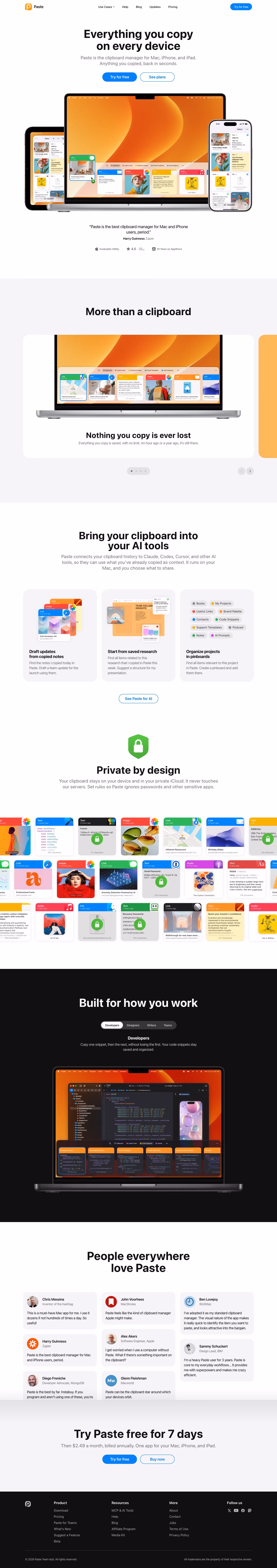 Pasteapp landing page design — Productivity & Collaboration