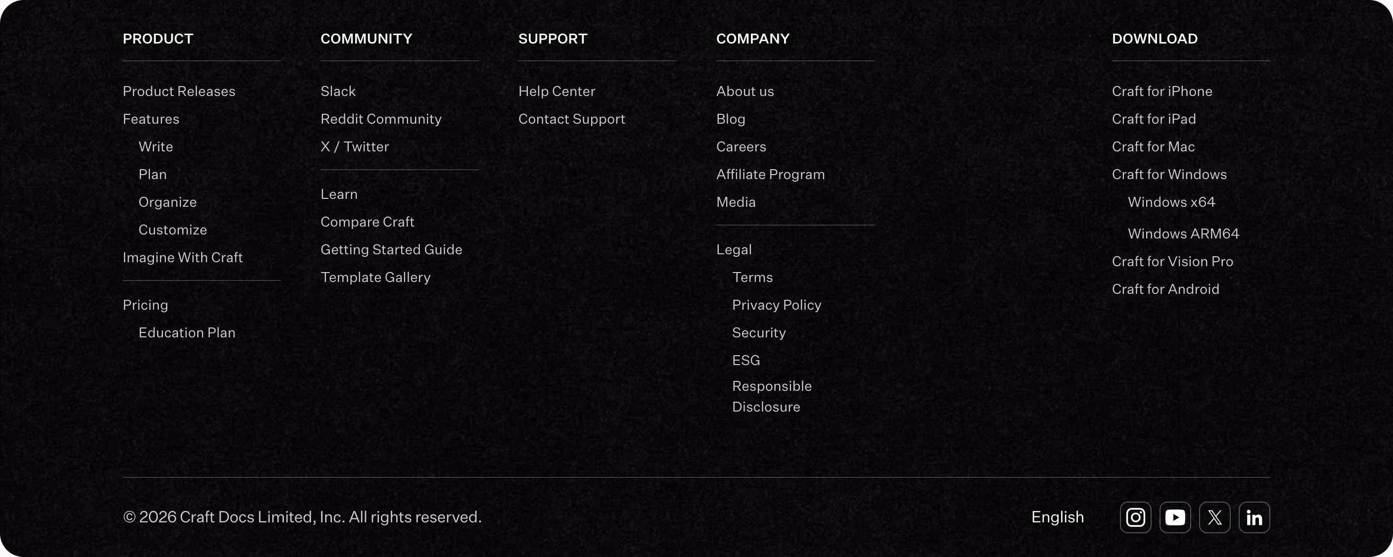 Craft Footers section design