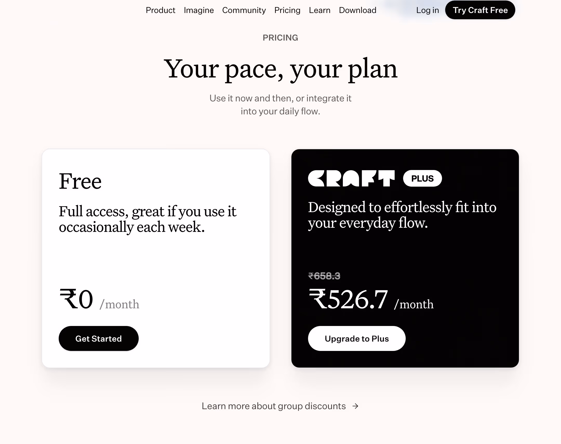 Craft Pricing section design