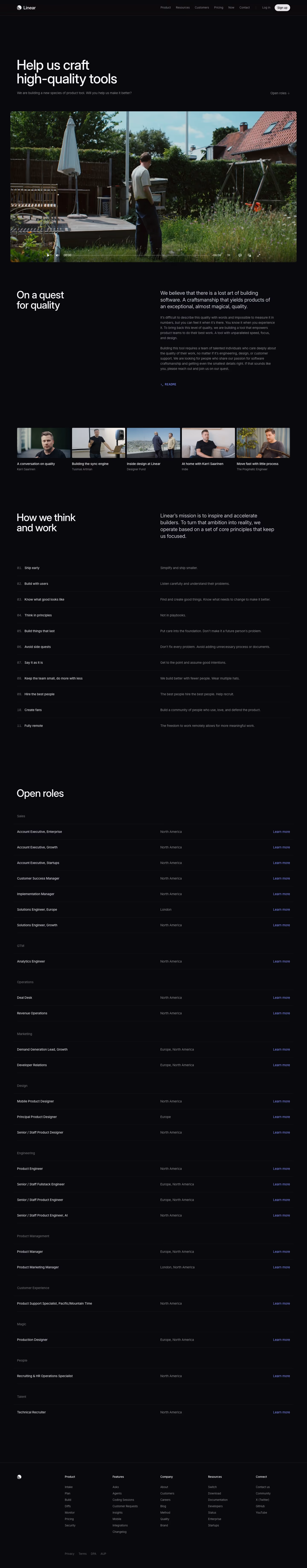Linear Careers pages section design