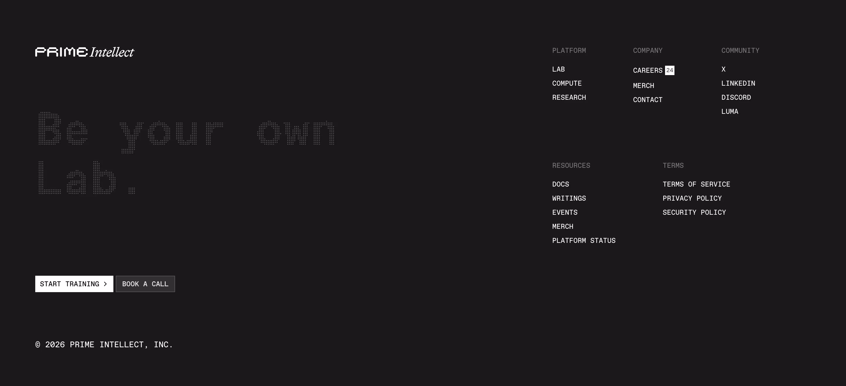 Primeintellect footer design — Engineering & Infrastructure