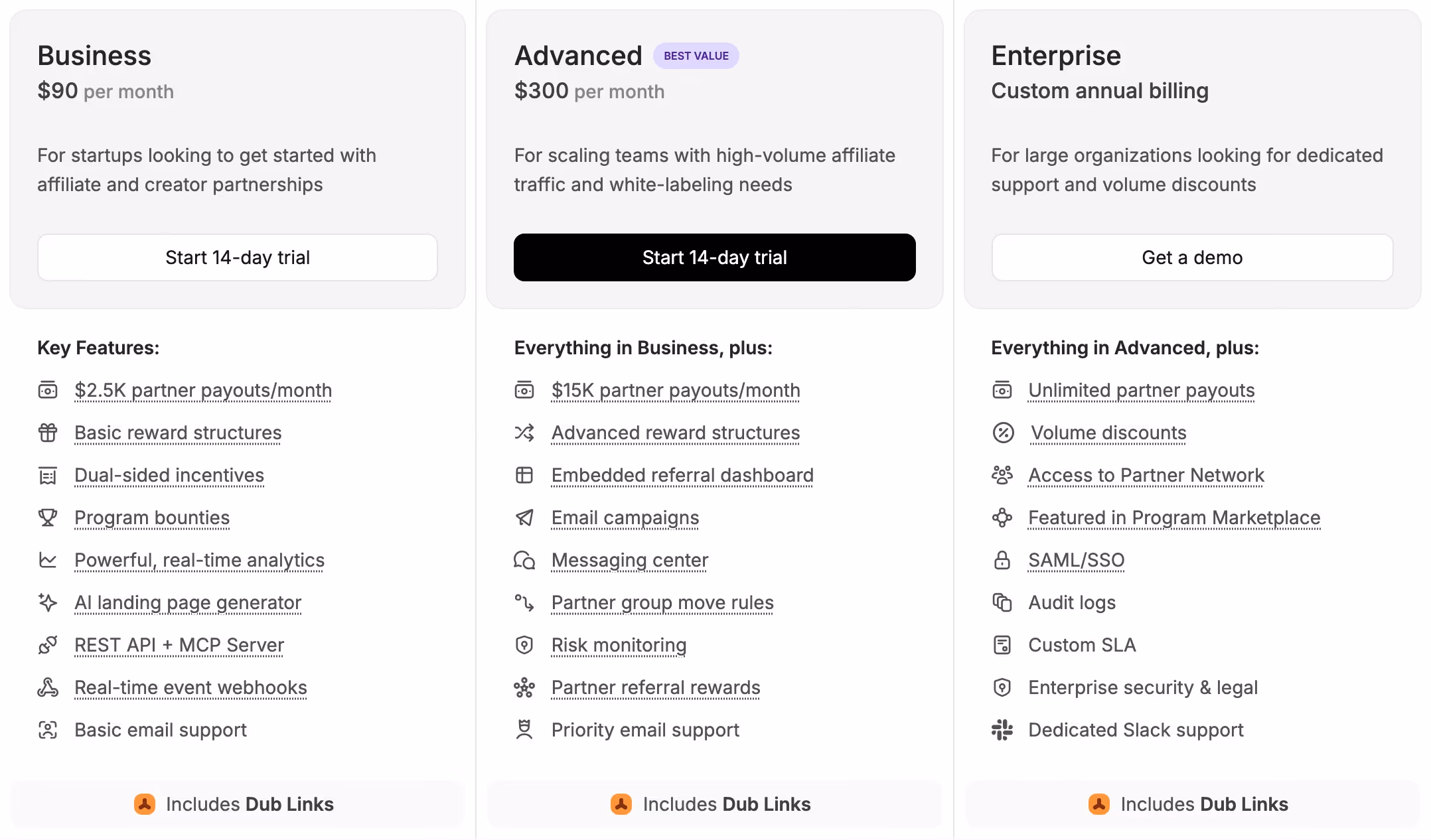 Dub Pricing section design