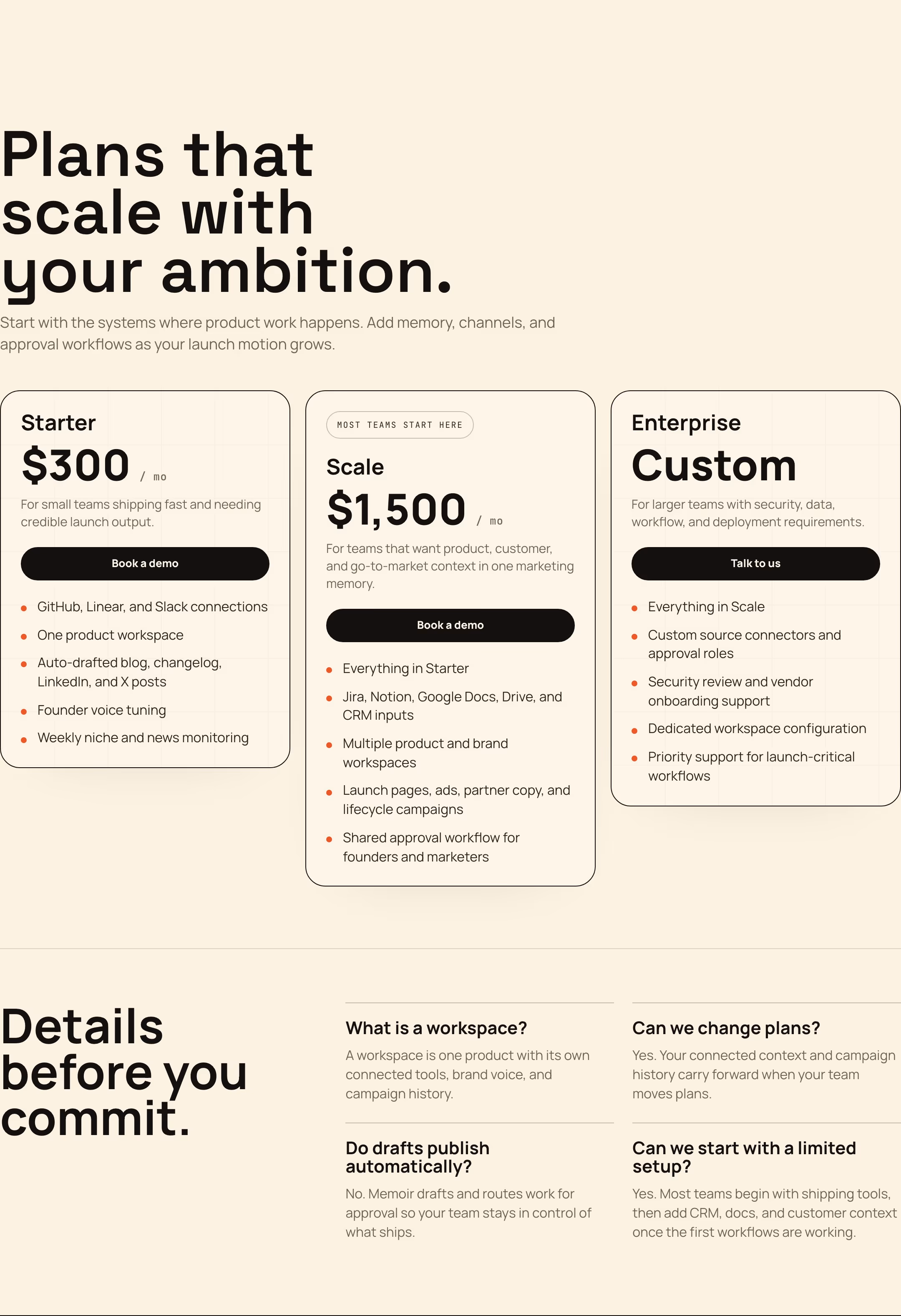 Trymemoir Pricing section design