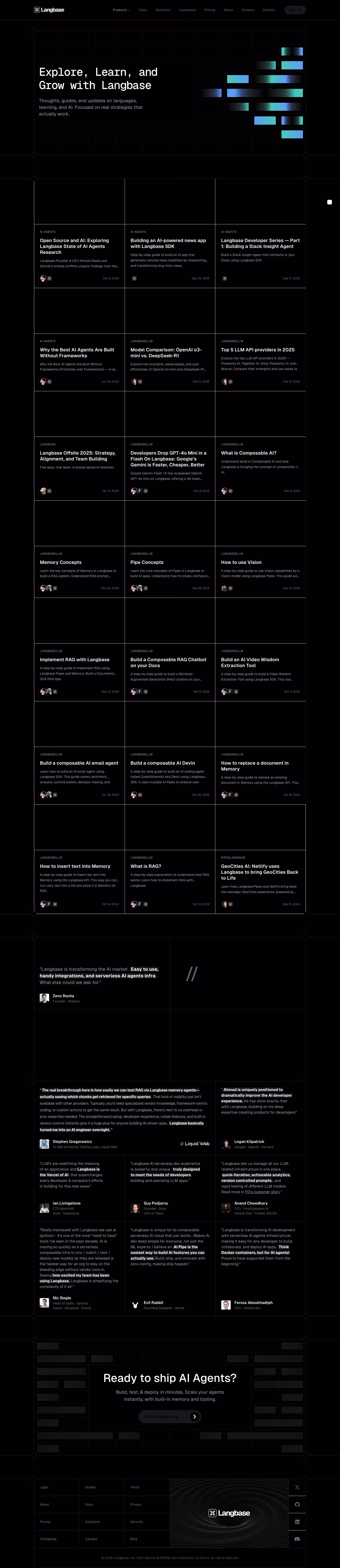 Langbase Blog pages section design