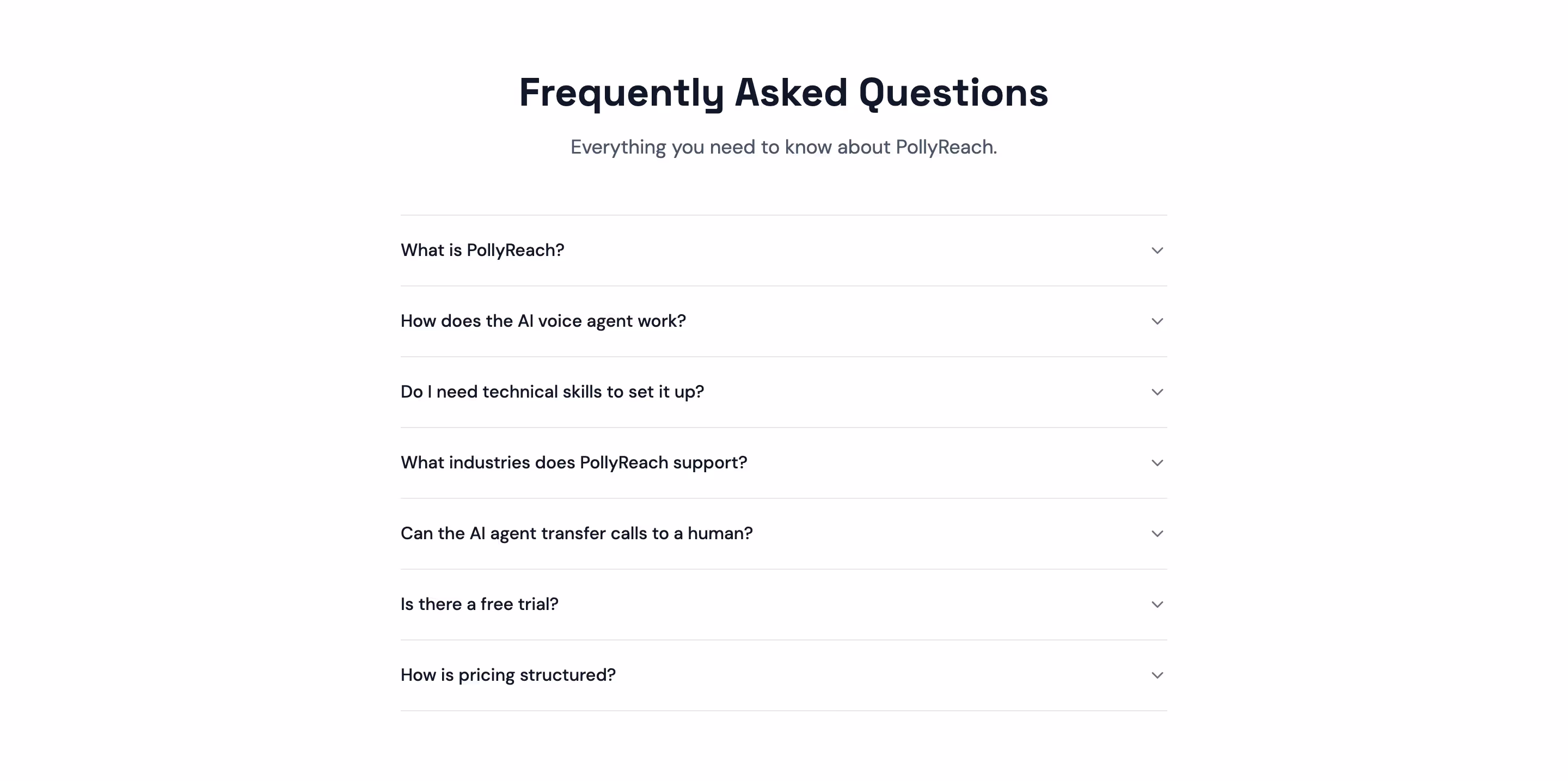 Pollyreach faq design — Sales & Support