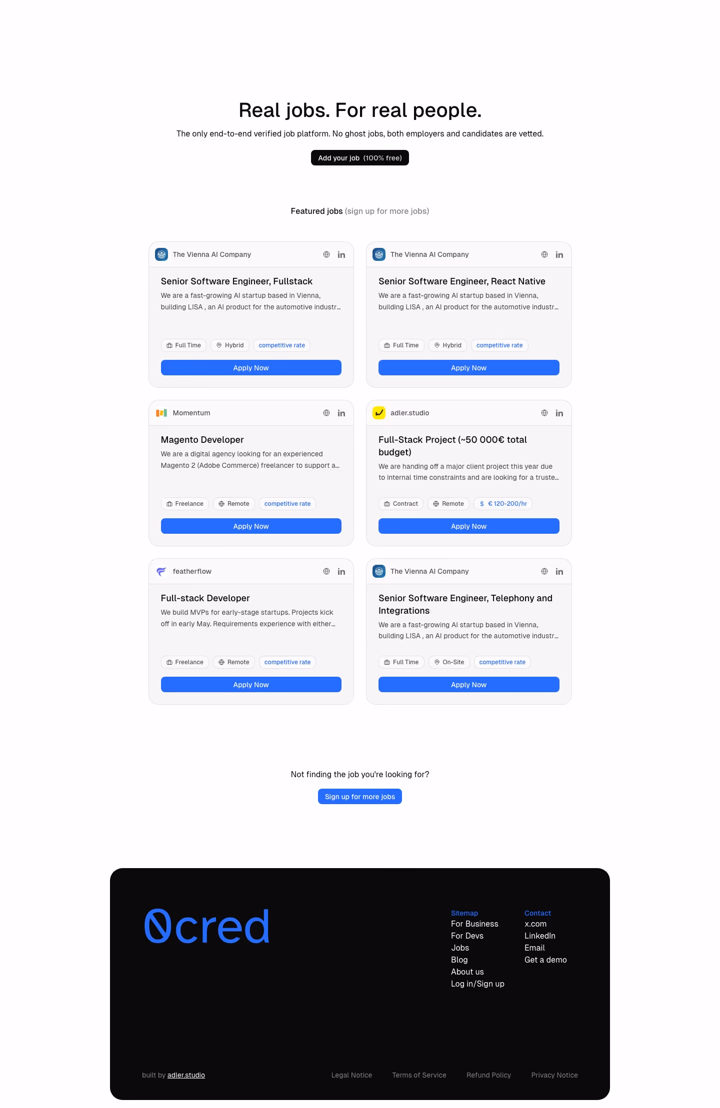 0cred Careers pages section design