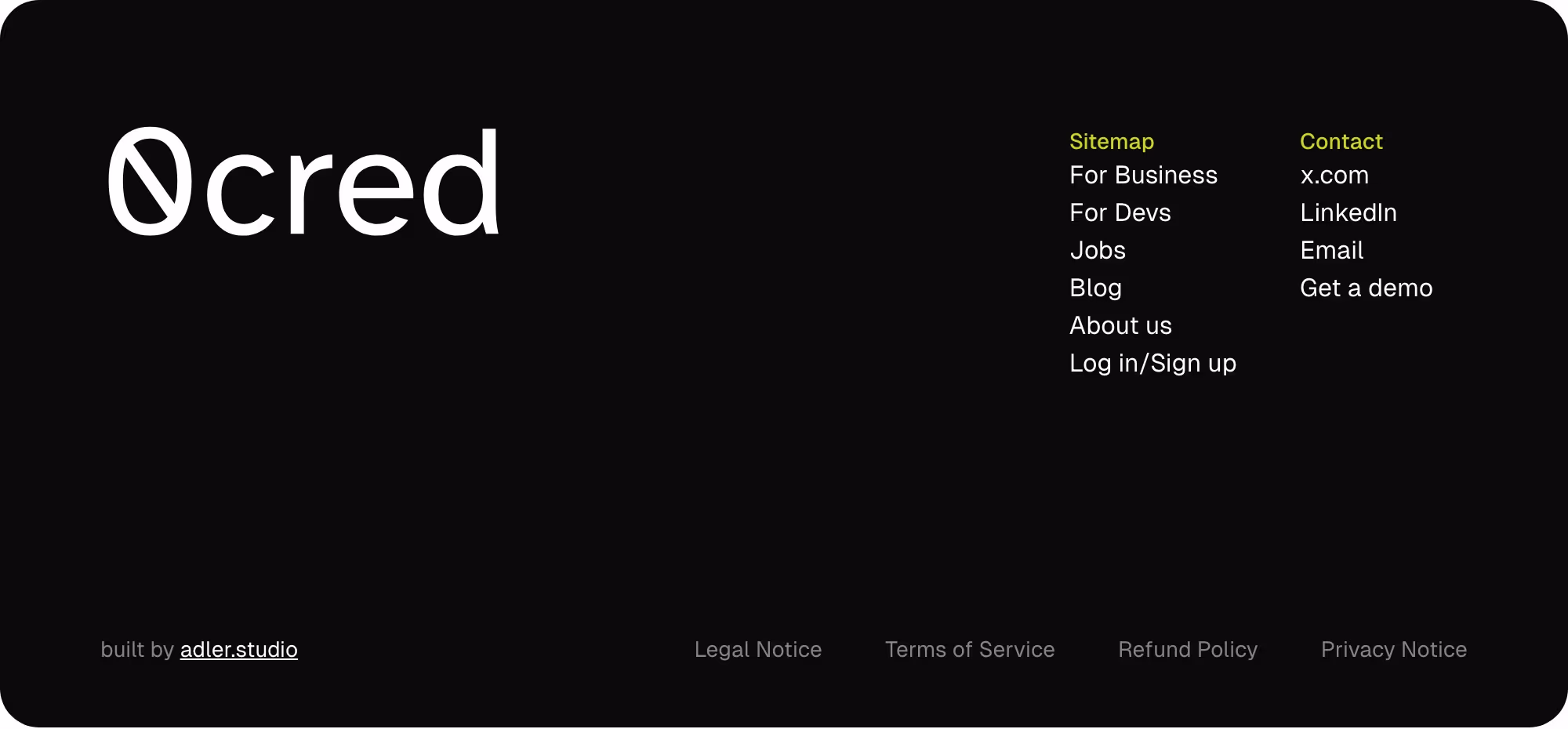 0cred Footers section design