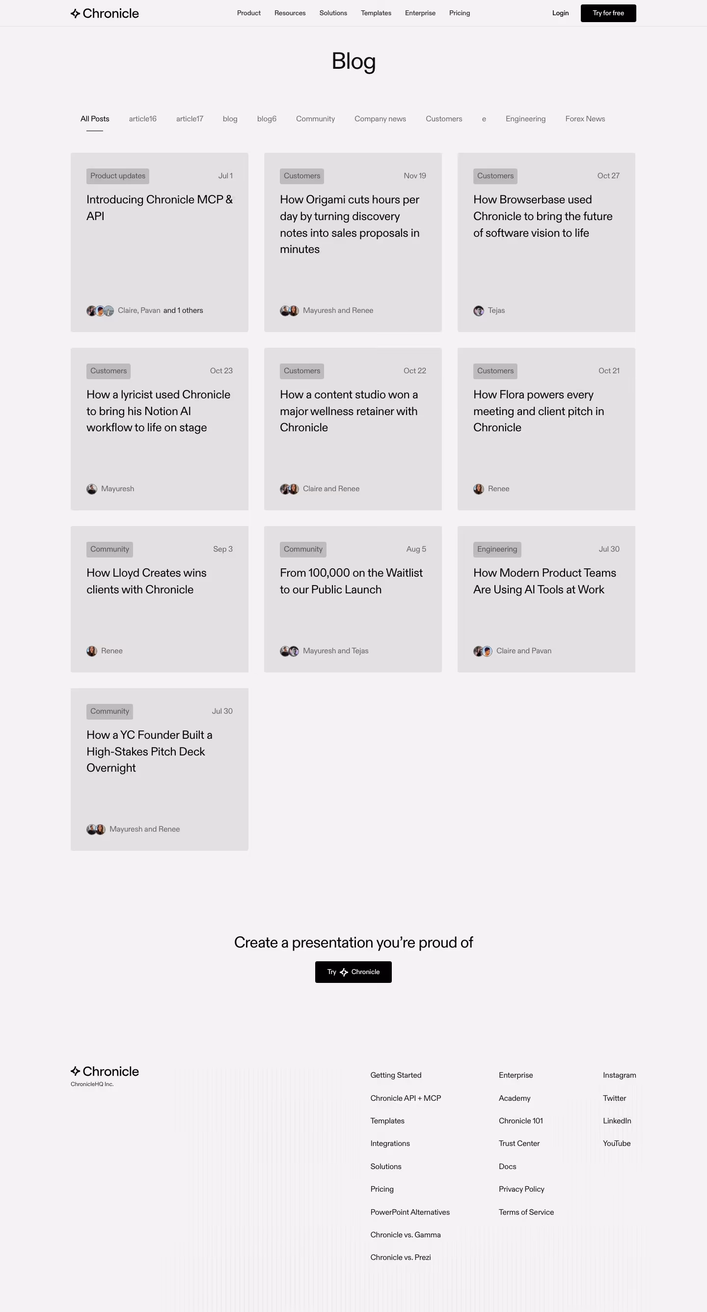 Chronicle Blog pages section design
