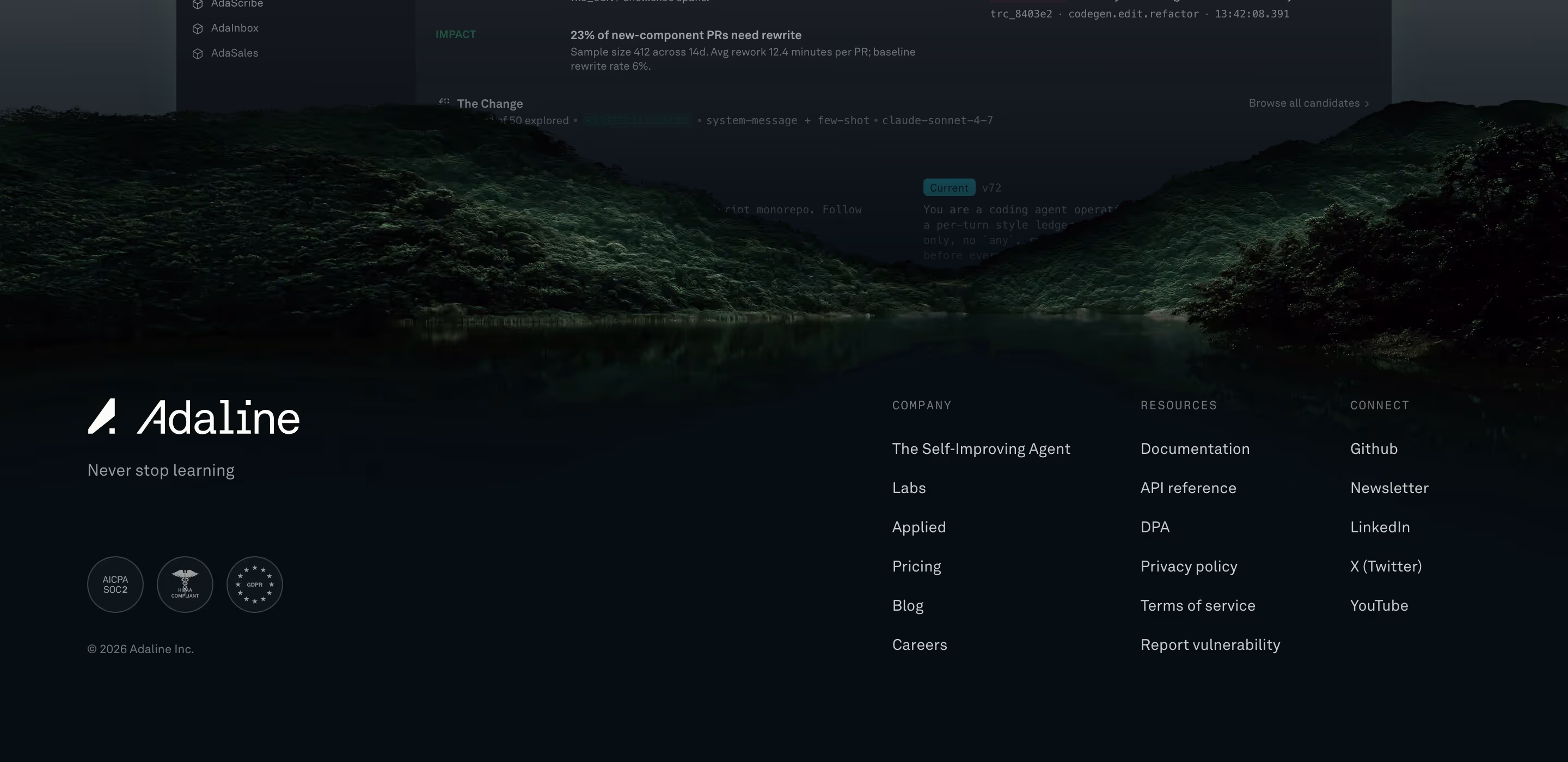 Adaline footer design — Engineering & Infrastructure