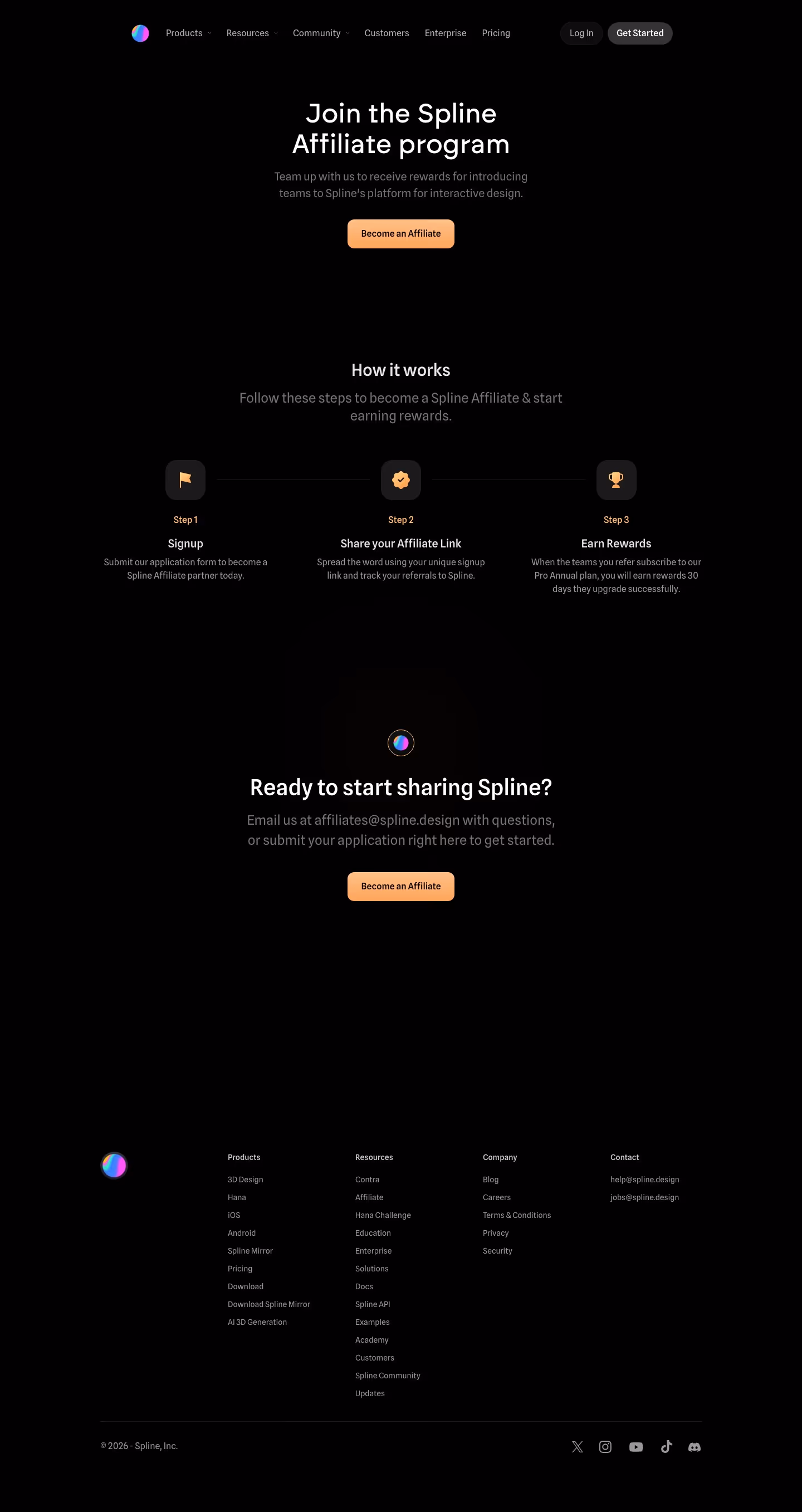 Spline Affiliate pages section design