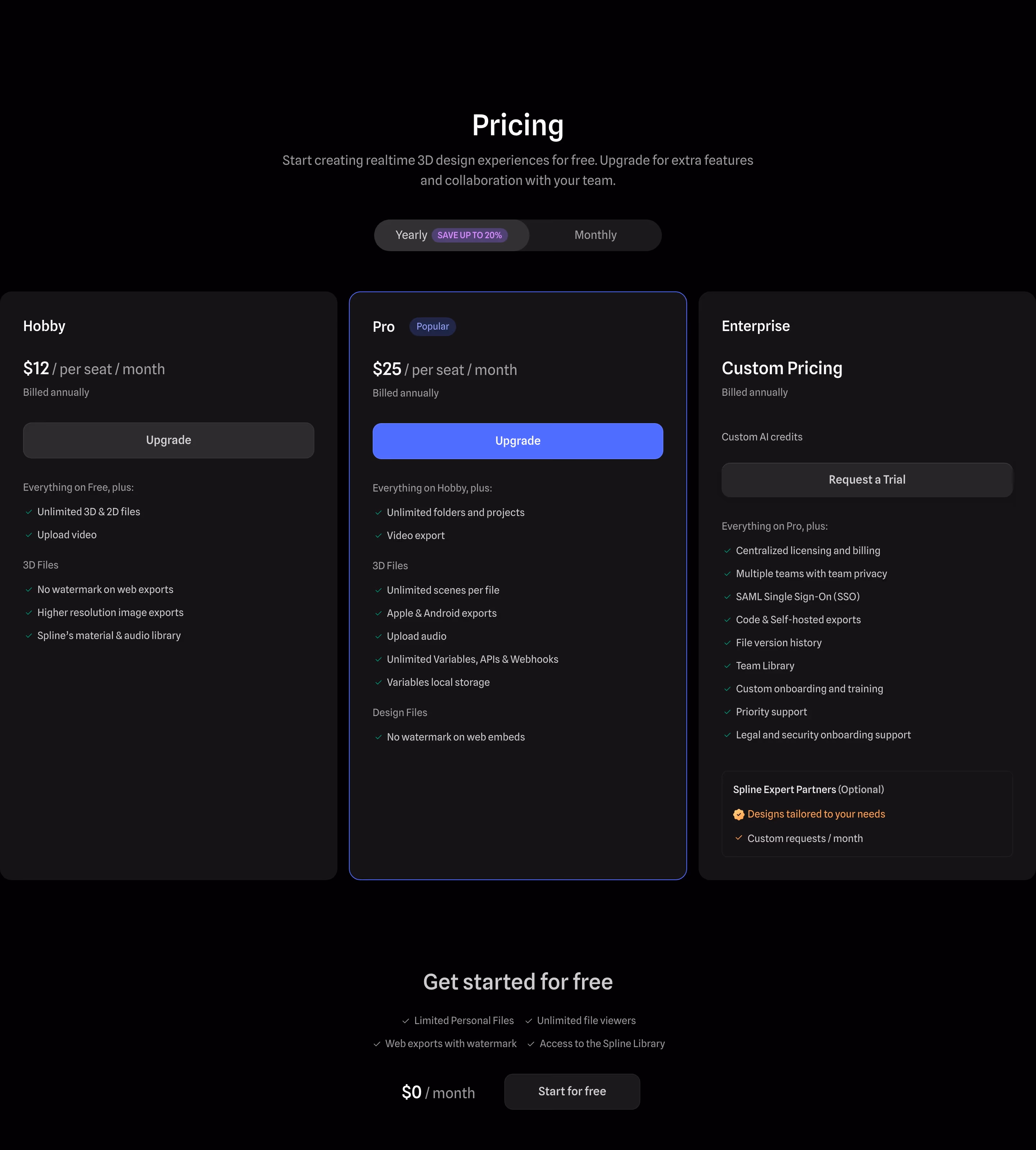 Spline Pricing section design