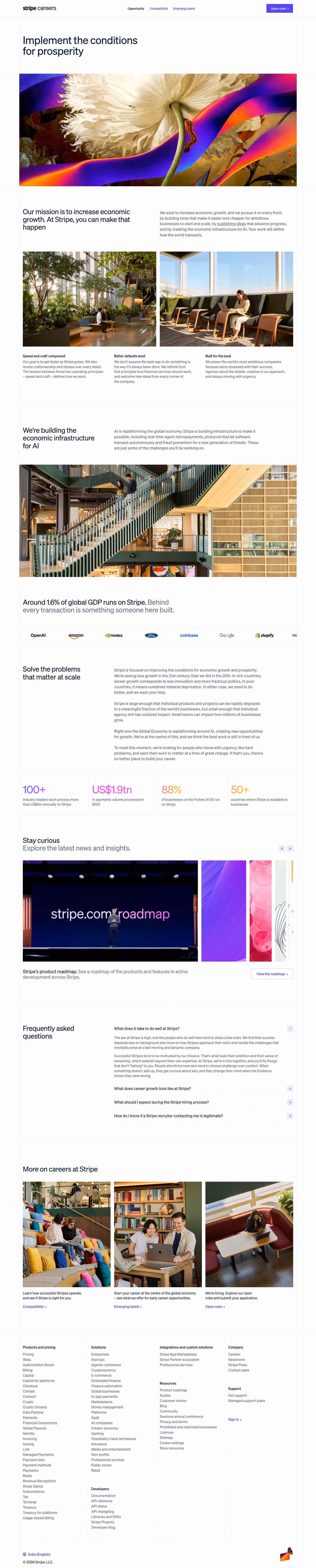 Stripe Careers pages section design