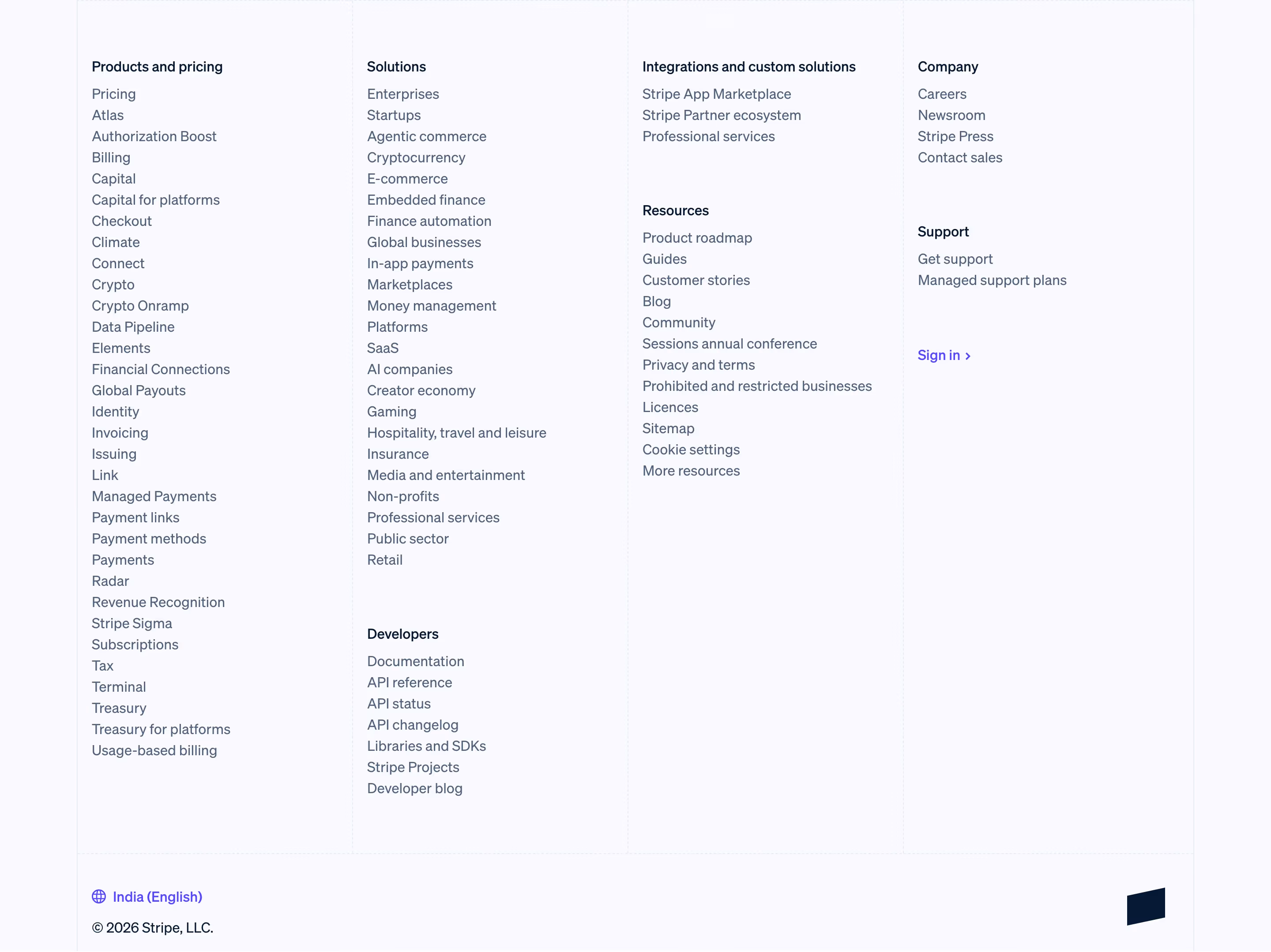 Stripe footer design — Finance & Commerce