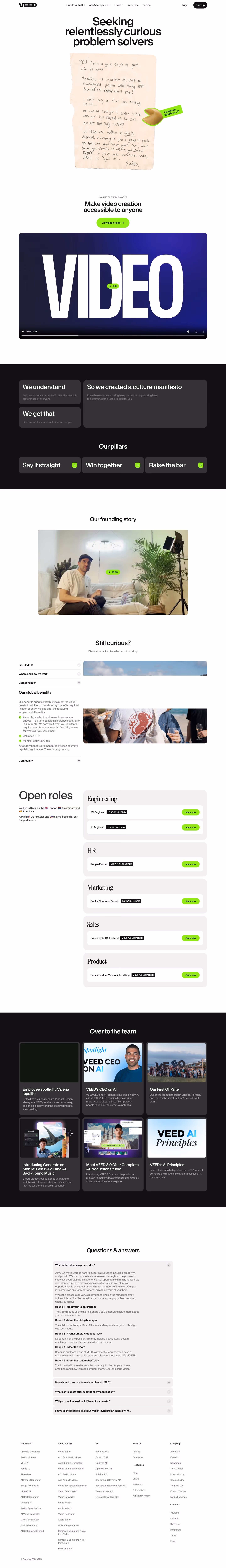 Veed Careers pages section design