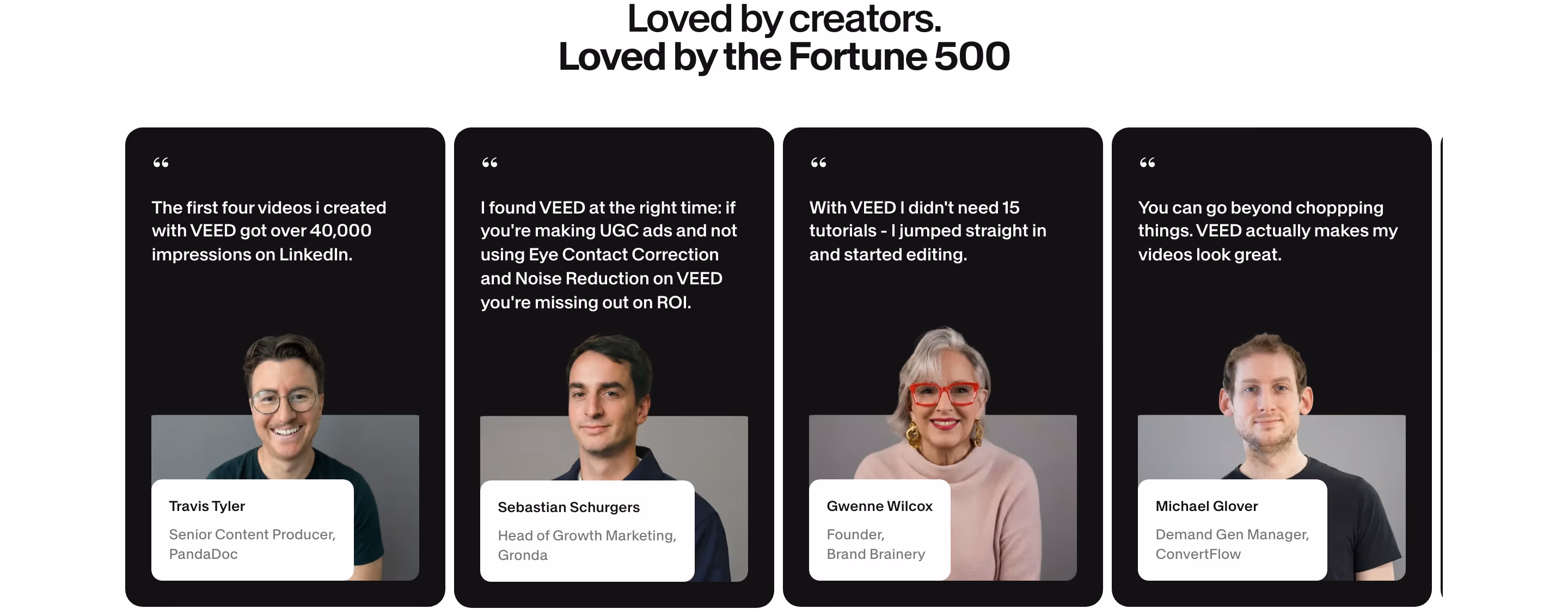 Veed Testimonials section design