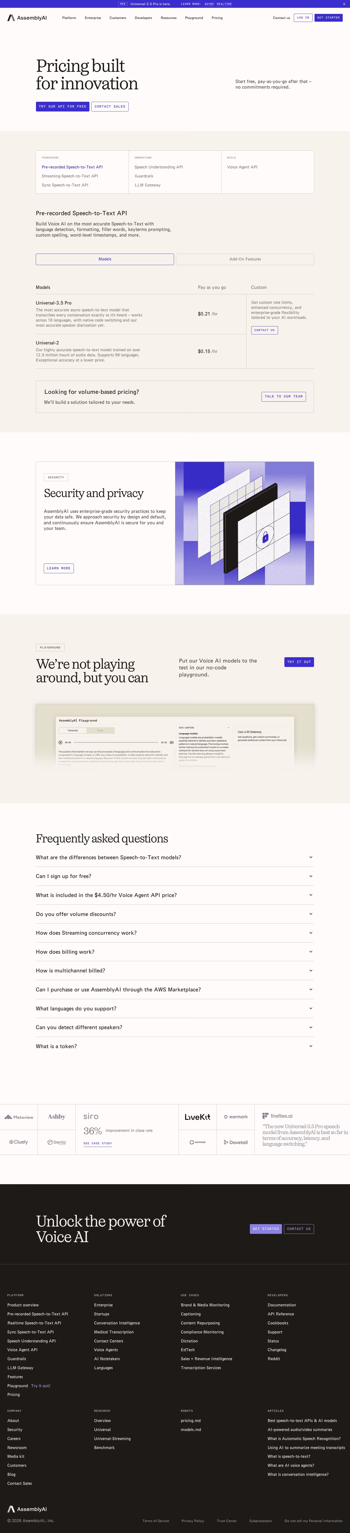 Assemblyai Pricing & Plans section design
