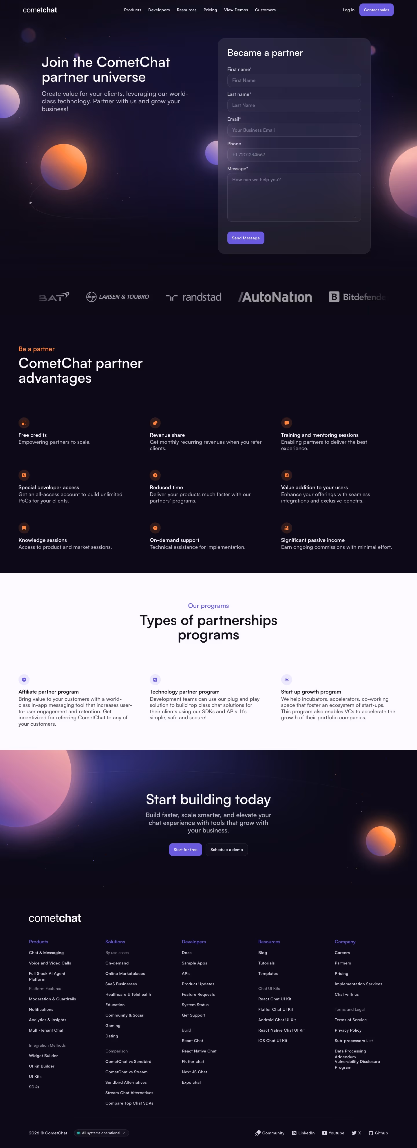 Cometchat Affiliate pages section design