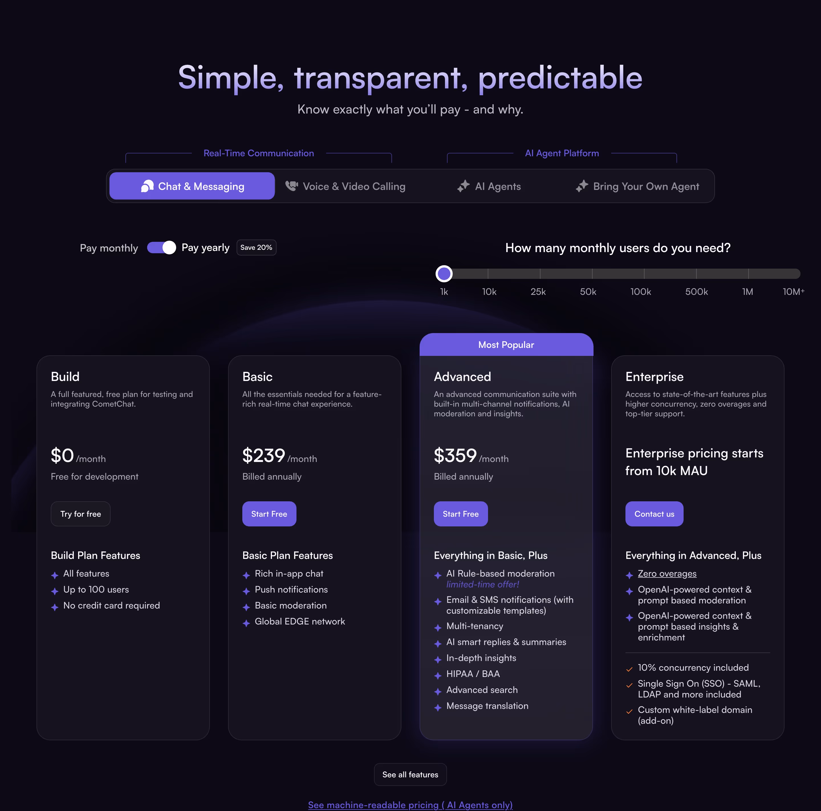 Cometchat Pricing section design