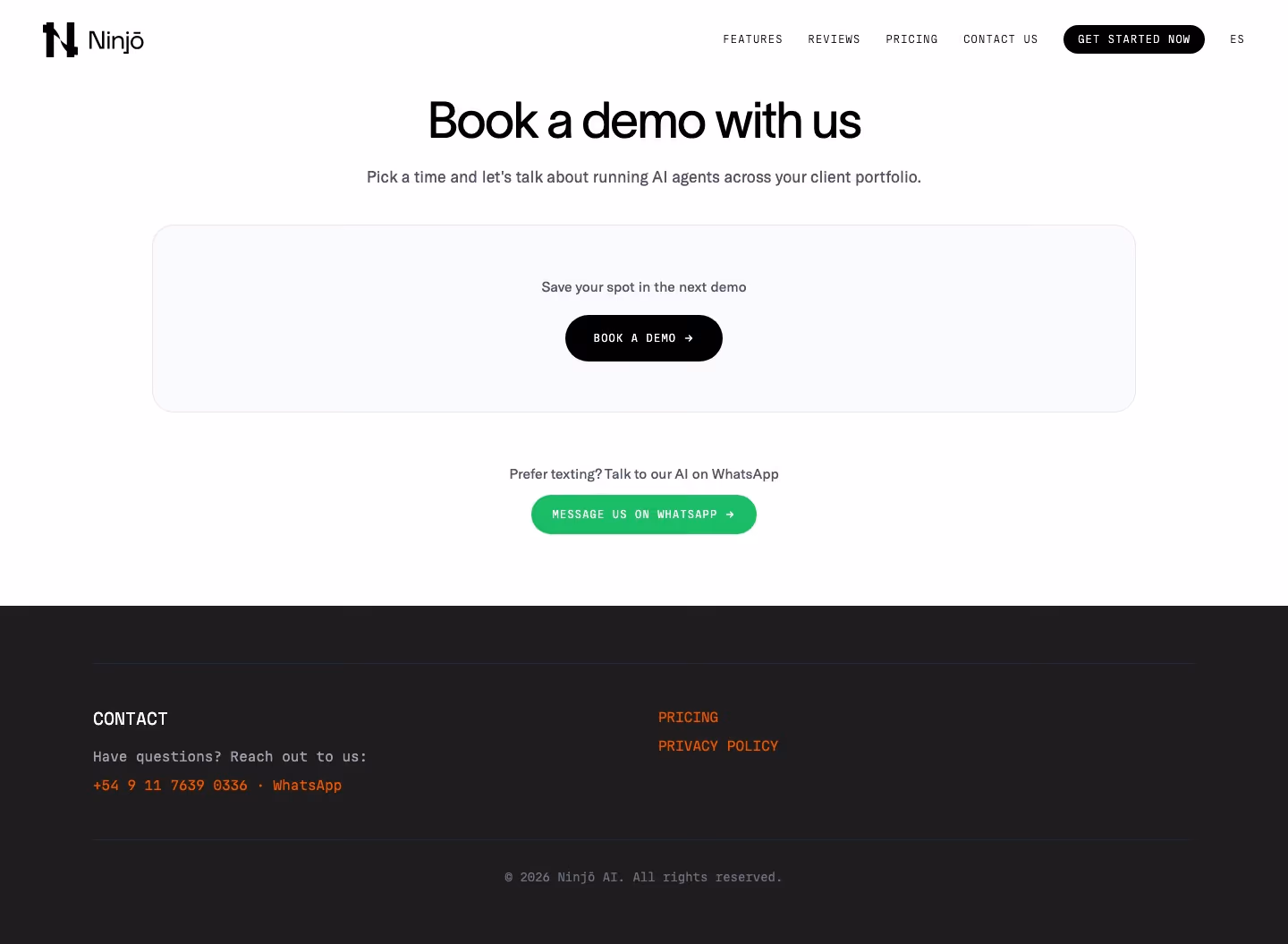 Ninjo Contact Us section design