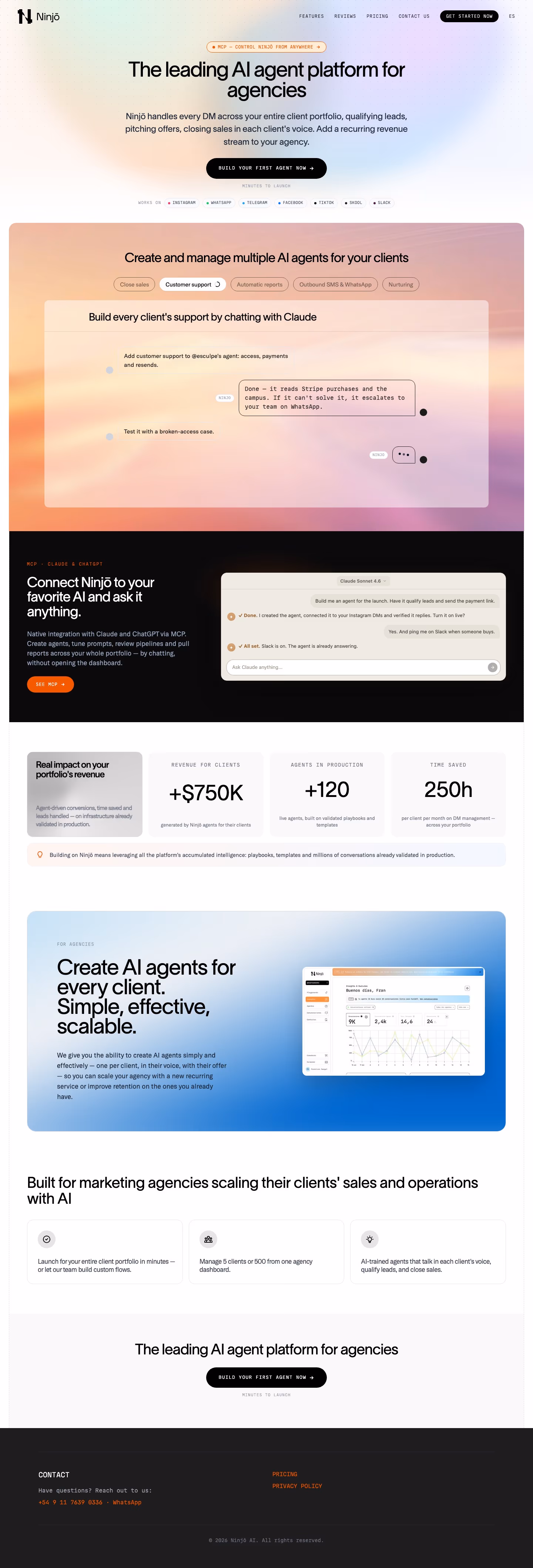 Ninjo landing page design — Sales & Support