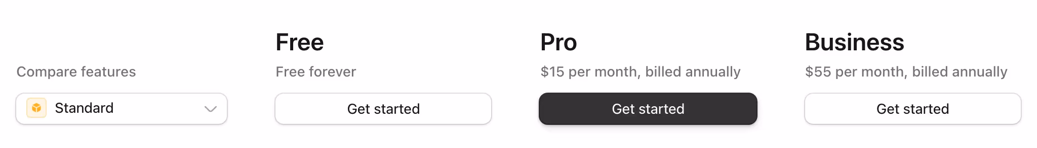 Zite Pricing section design