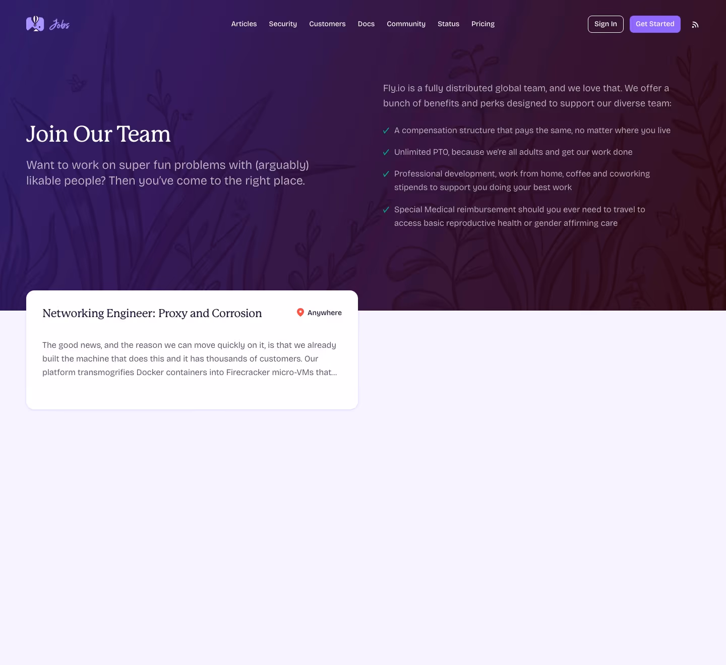 Fly Careers pages section design