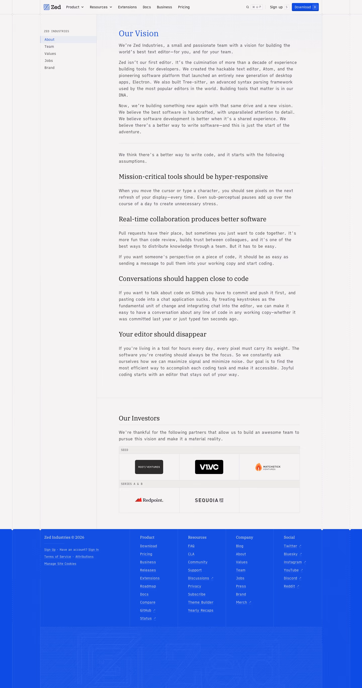 Zed About Us section design