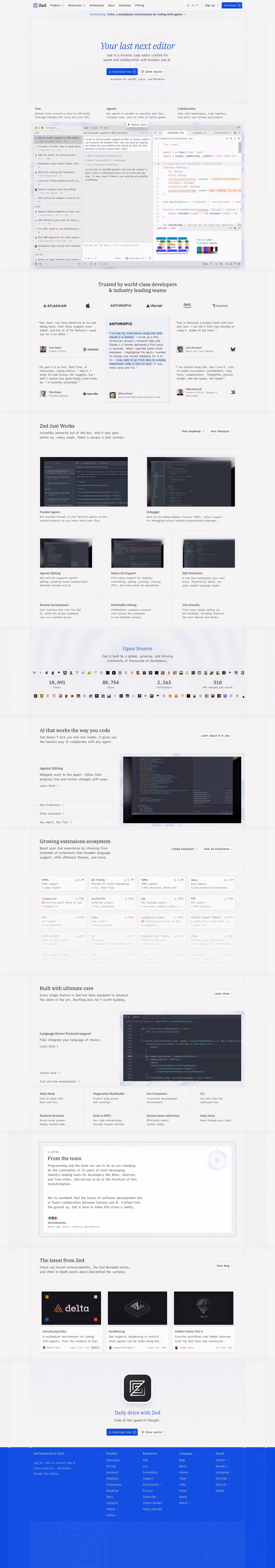 Zed landing page design — Engineering & Infrastructure