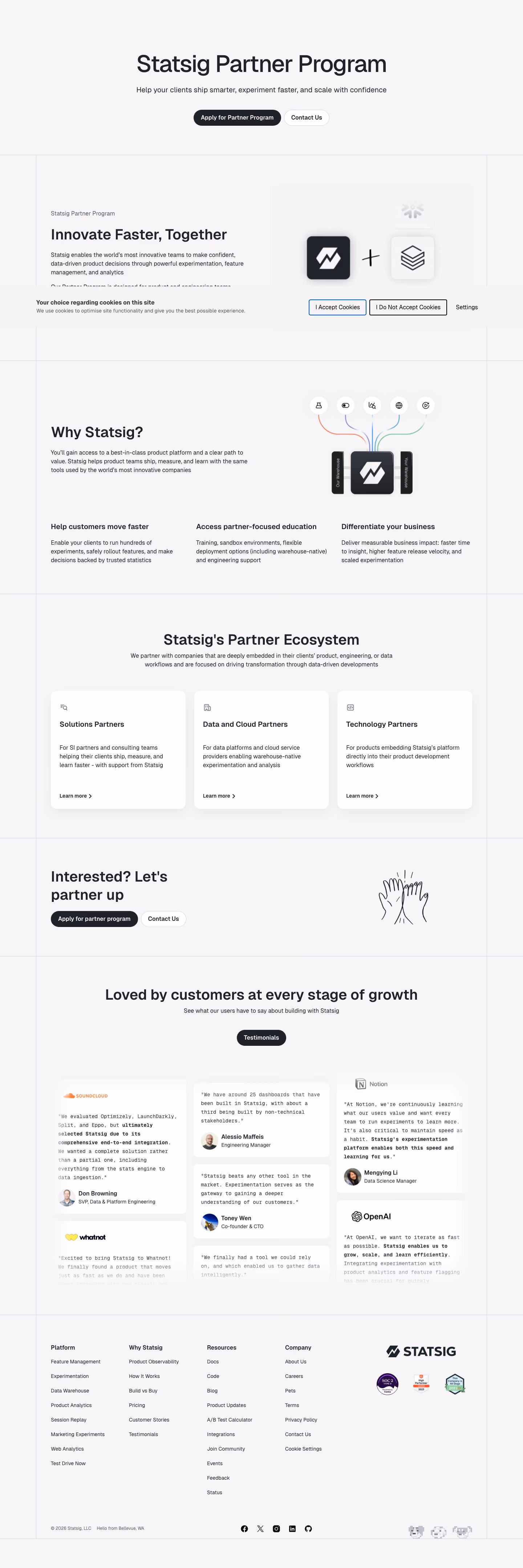 Statsig Affiliate pages section design