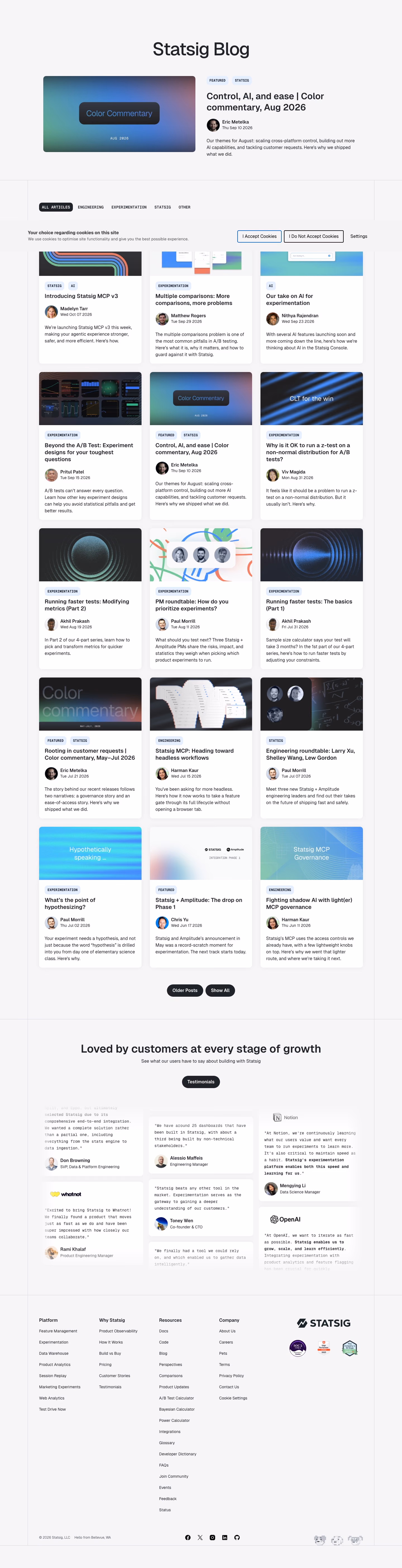 Statsig Blog pages section design