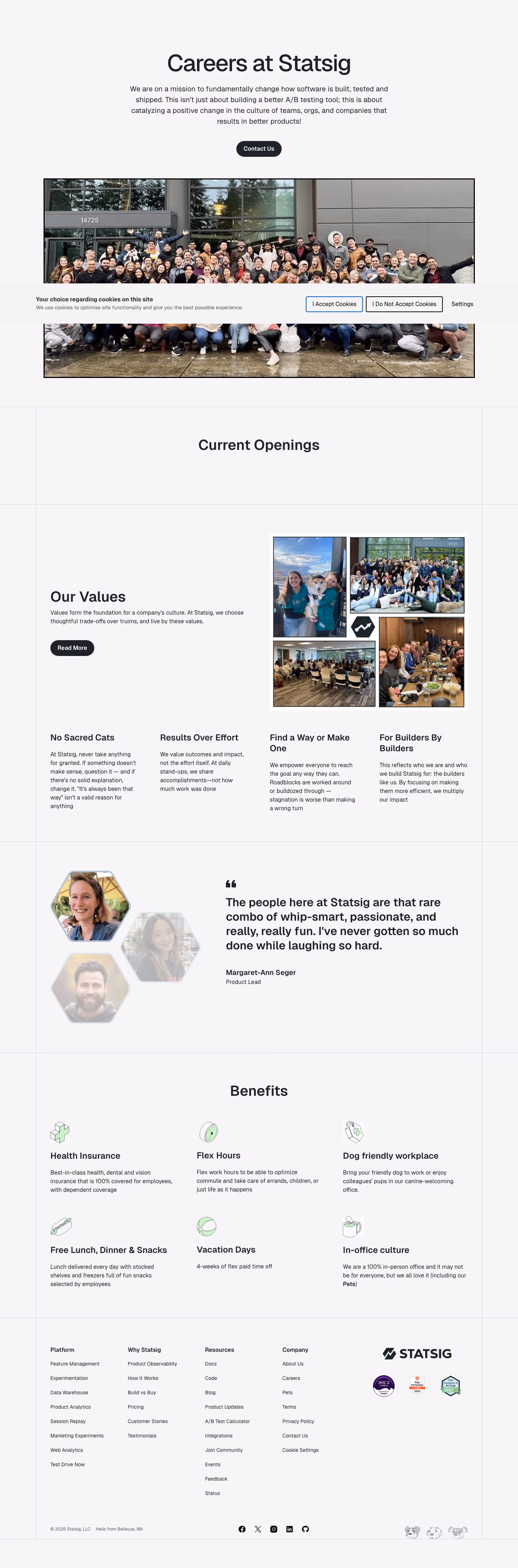 Statsig Careers pages section design