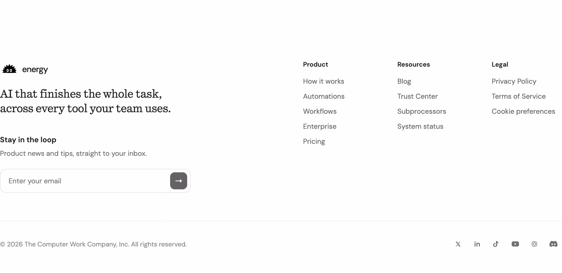 Getenergy footer design — Productivity & Collaboration
