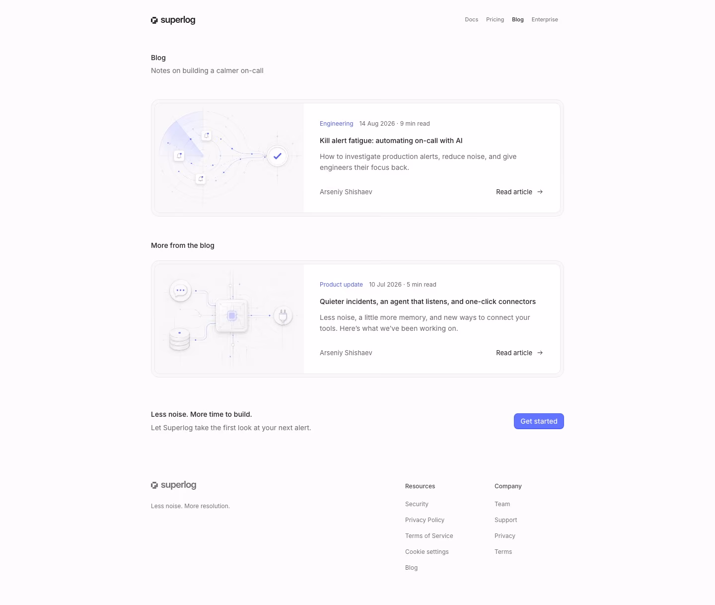 Superlog Blog pages section design