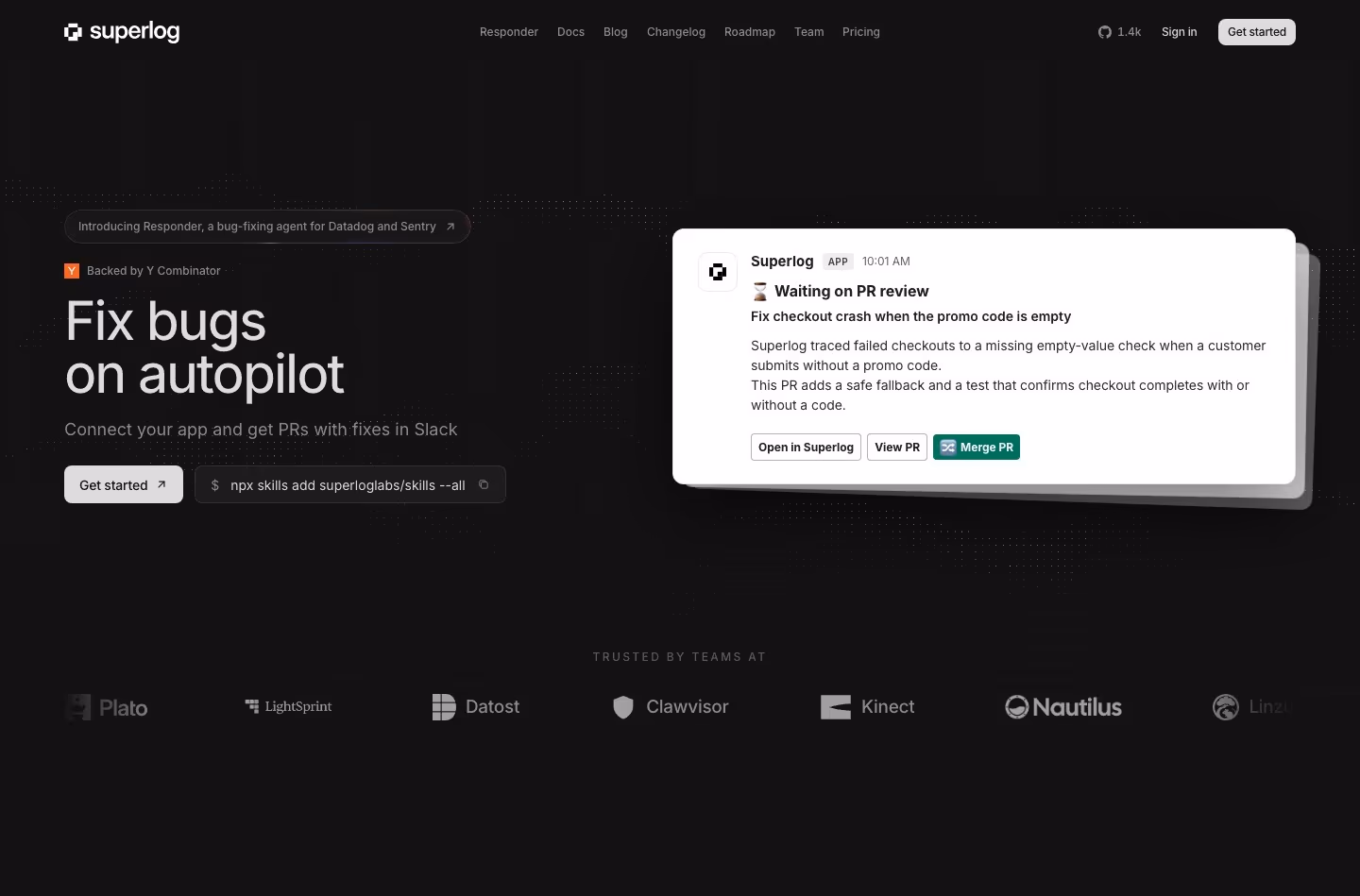 Superlog landing page design — Engineering & Infrastructure