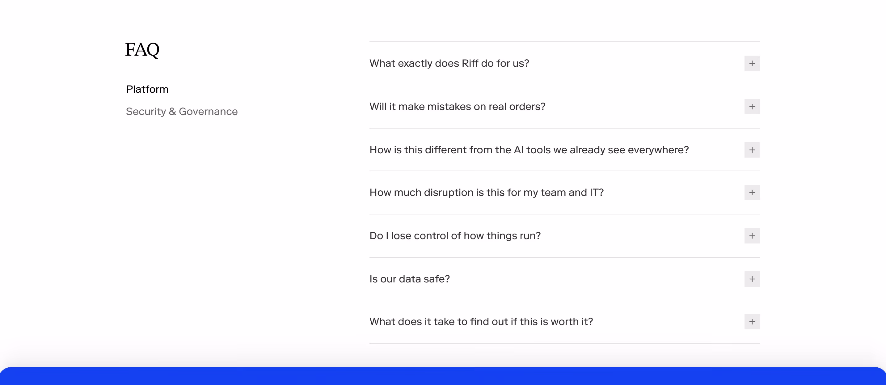 Riff FAQs section design