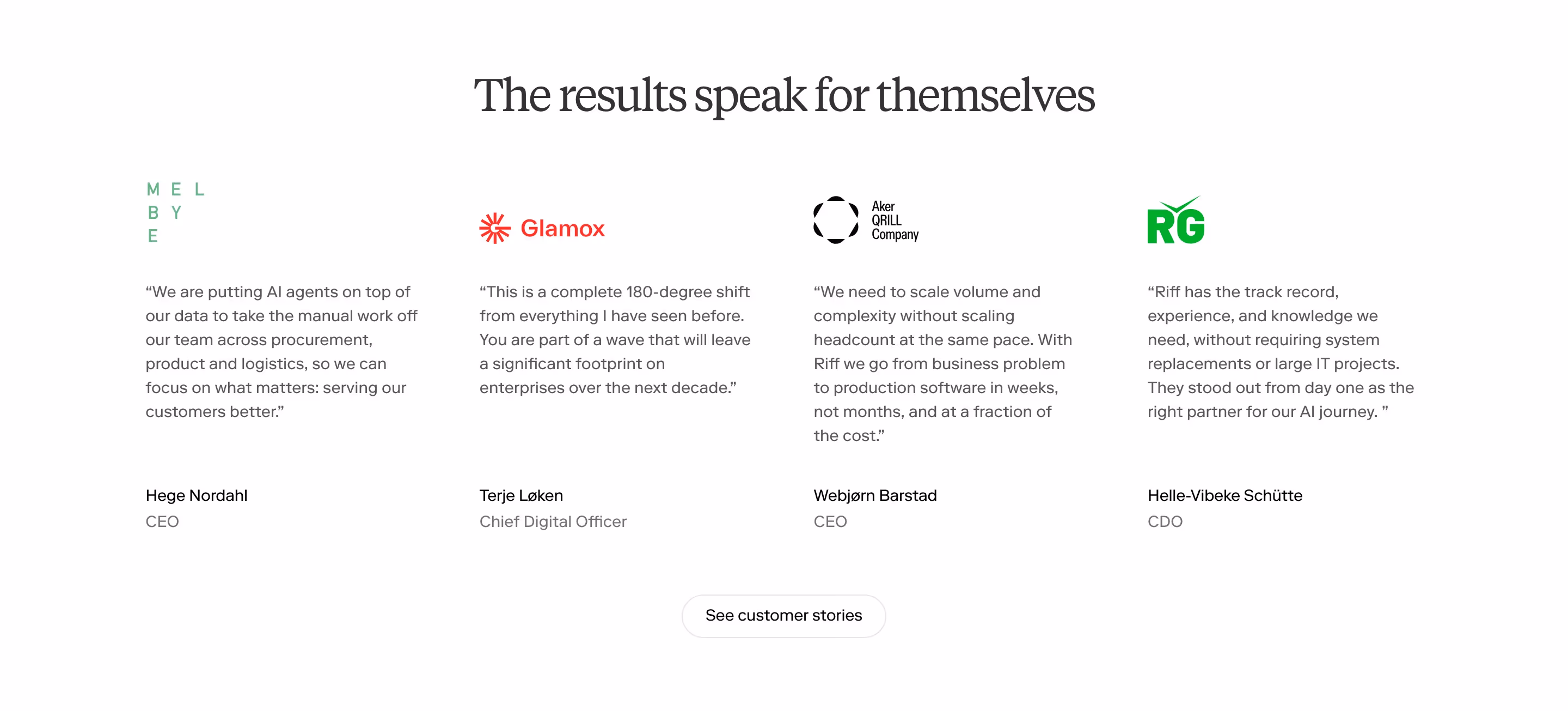 Riff Testimonials section design