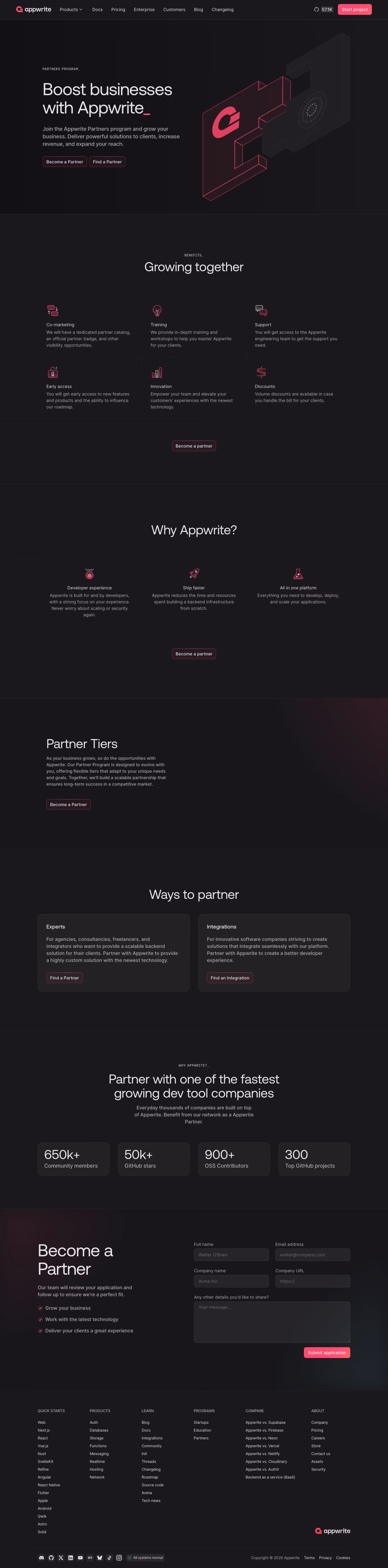 Appwrite Affiliate pages section design