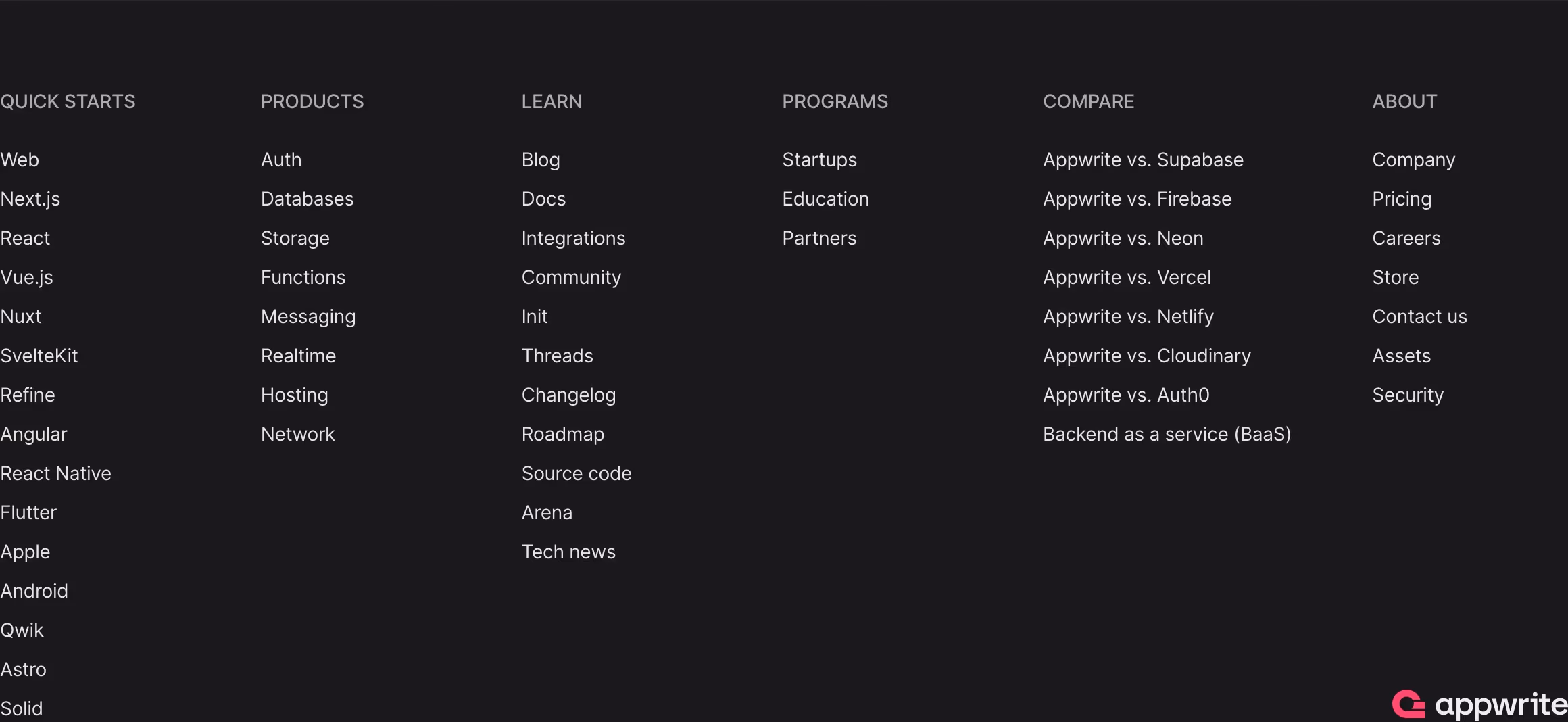Appwrite footer design — Engineering & Infrastructure