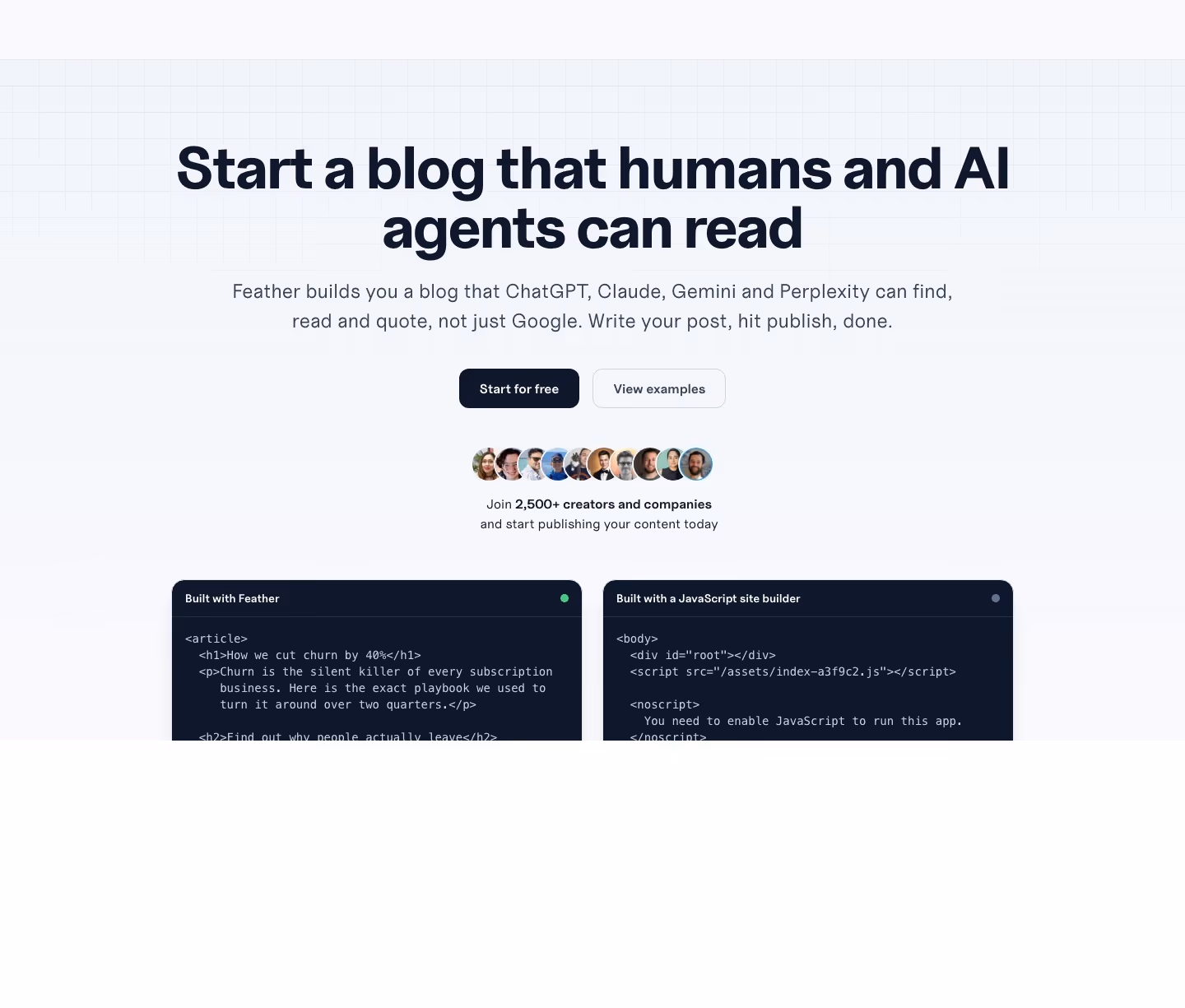 Feather landing page design — Marketing